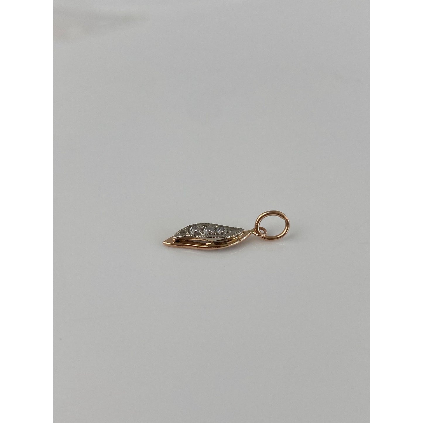 Vintage Solid 14k White & Rose Gold Cubic Zirconia Charm