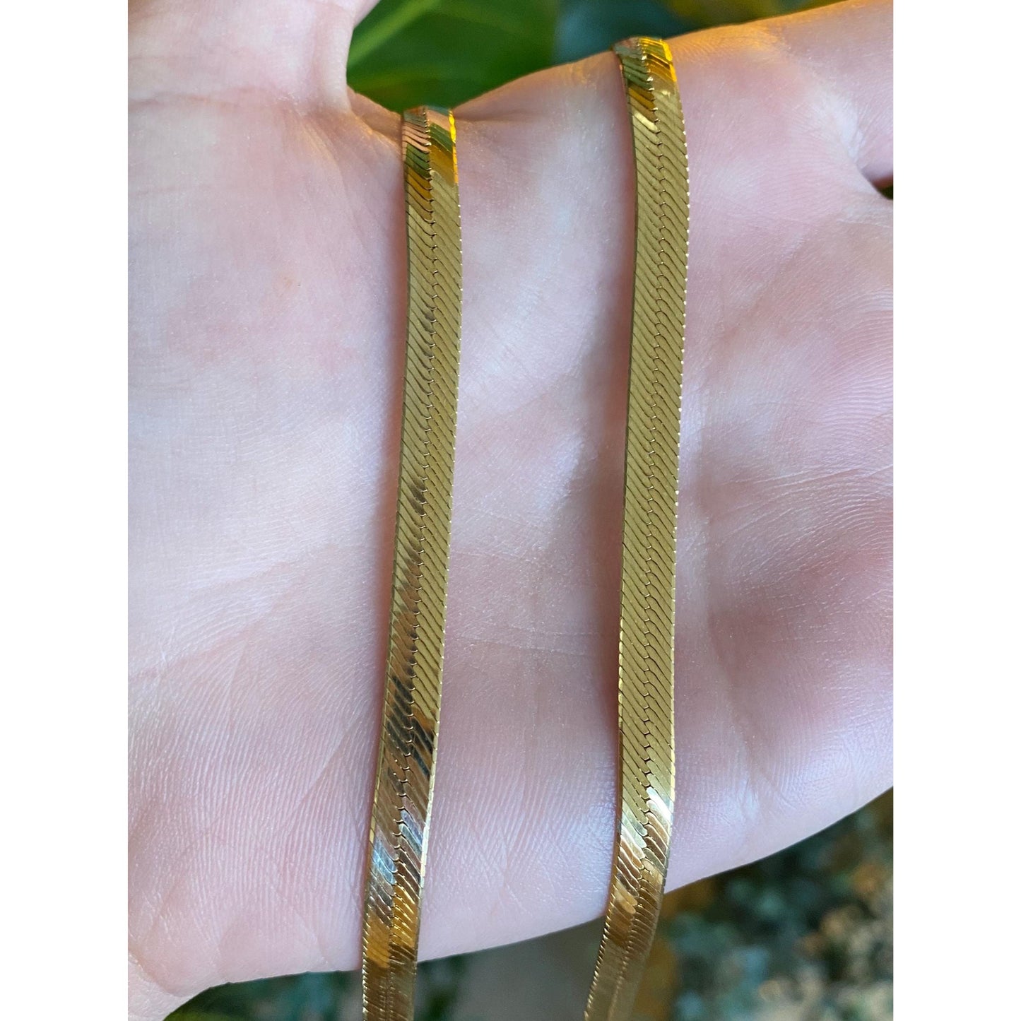 Vintage Solid 14k Yellow Gold Herringbone Chain Necklace - 24 inches