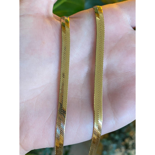 Vintage Solid 14k Yellow Gold Herringbone Chain Necklace - 24 inches