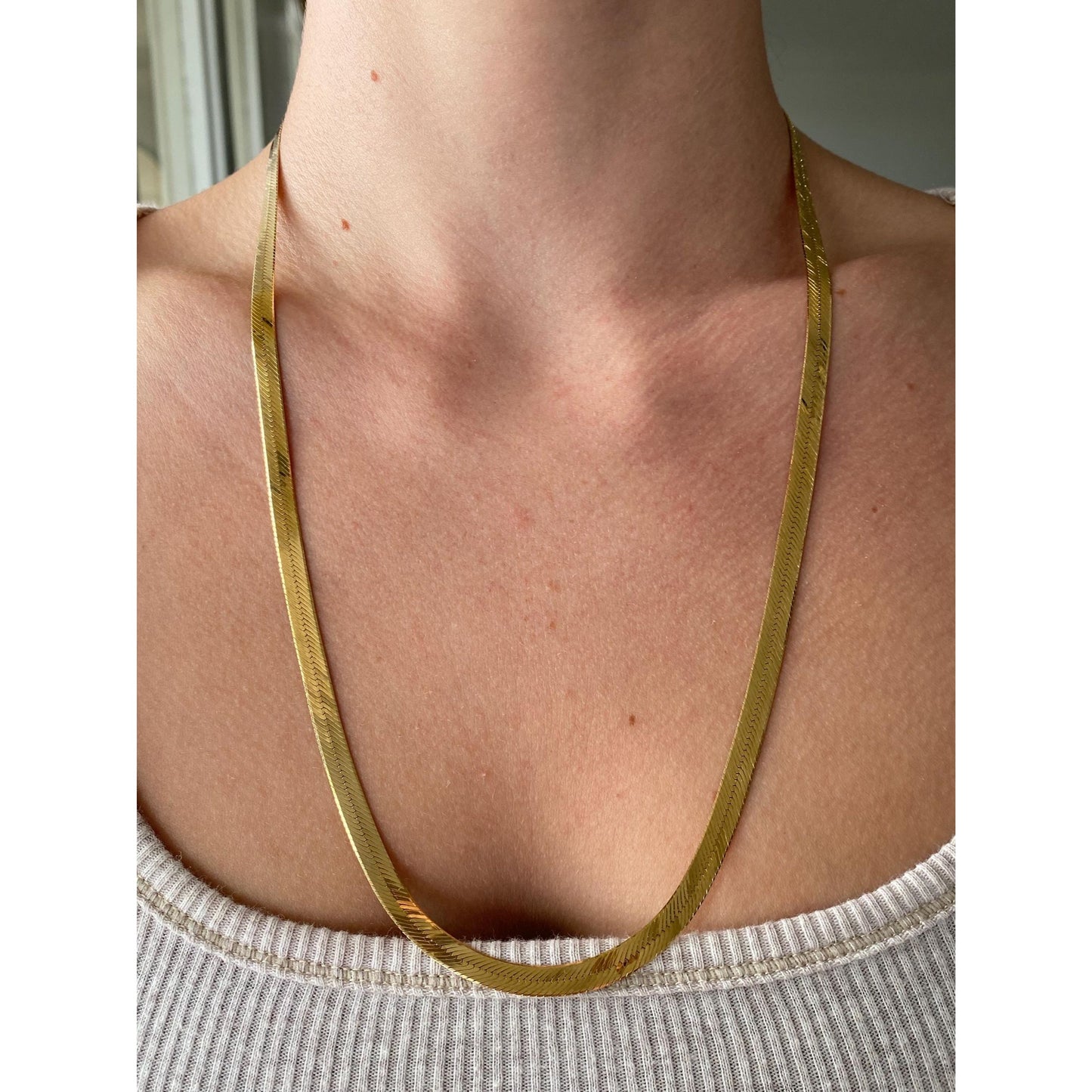 Vintage Solid 14k Yellow Gold Herringbone Chain Necklace - 24 inches