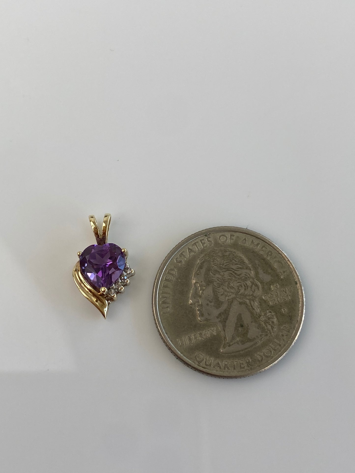 Vintage Solid 10k Diamond Amethyst Heart Charm