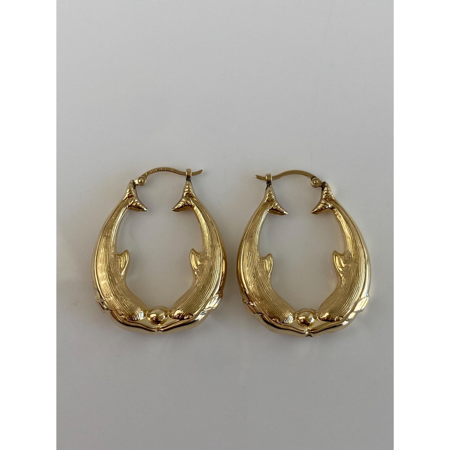 Vintage 14k Yellow Gold Dolphin Hoop Earrings