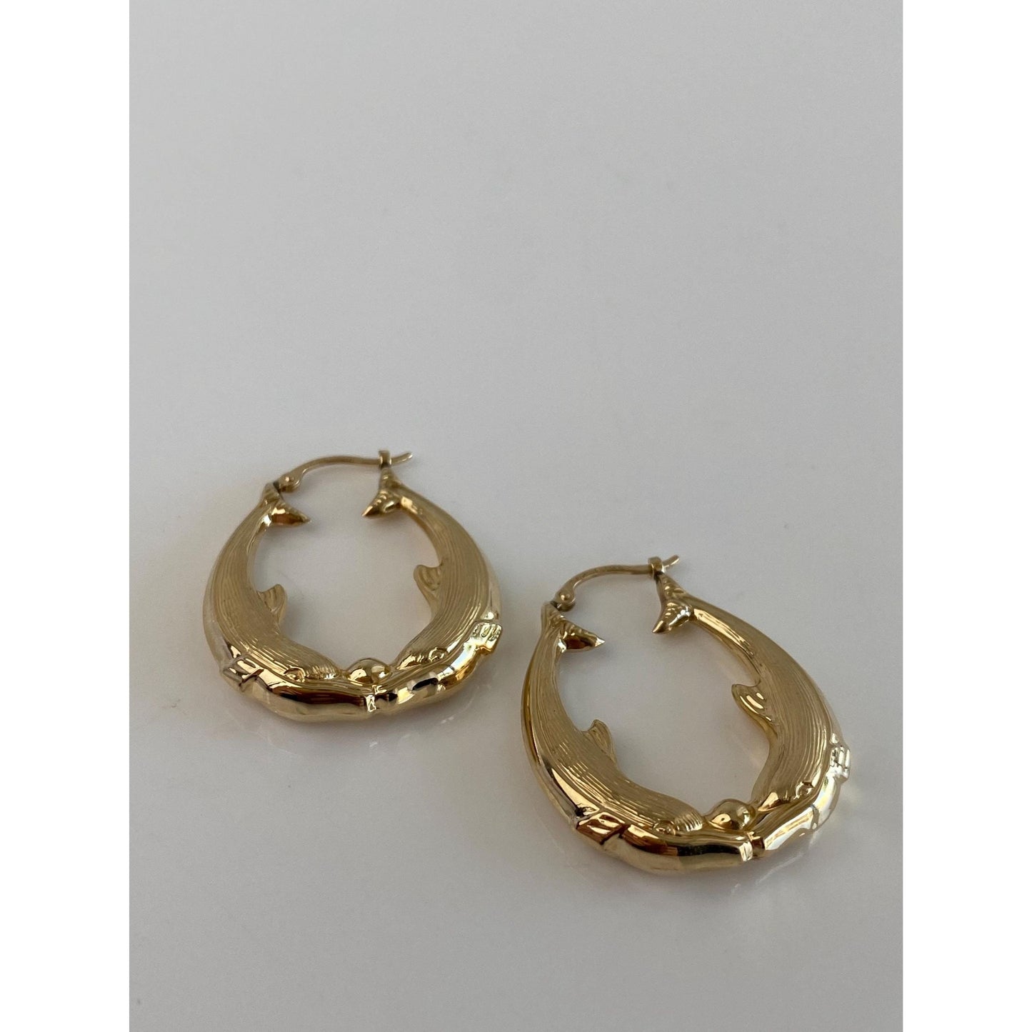 Vintage 14k Yellow Gold Dolphin Hoop Earrings