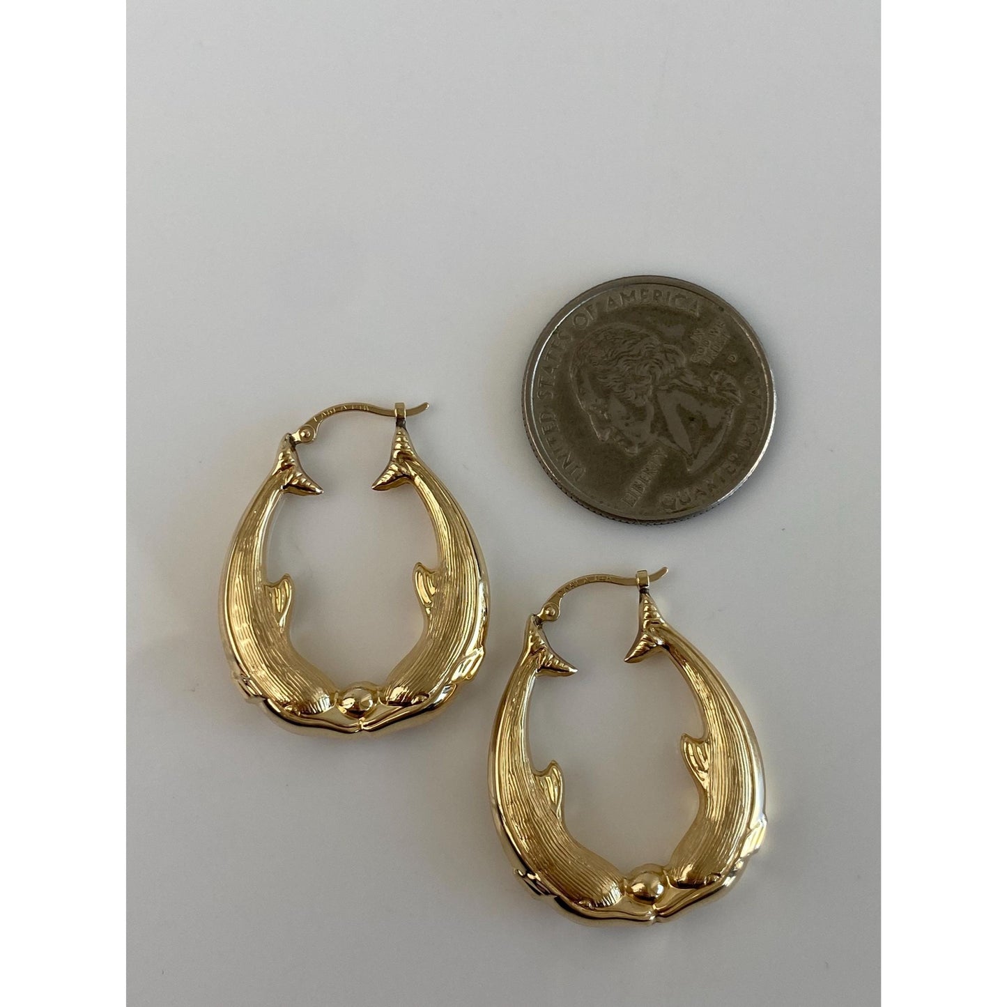 Vintage 14k Yellow Gold Dolphin Hoop Earrings