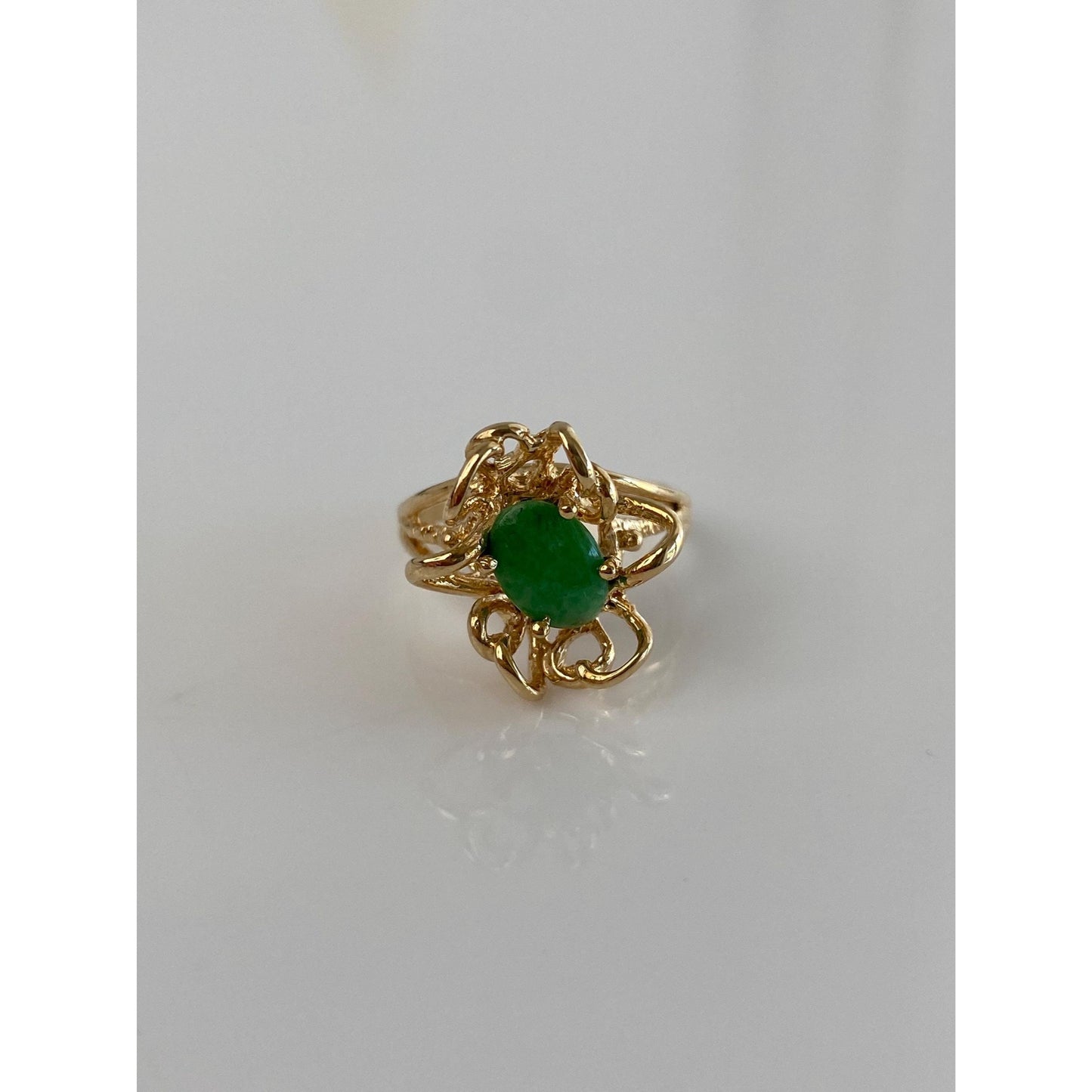 Solid 14k Yellow Gold Abstract Jade Ring - Size 4.75