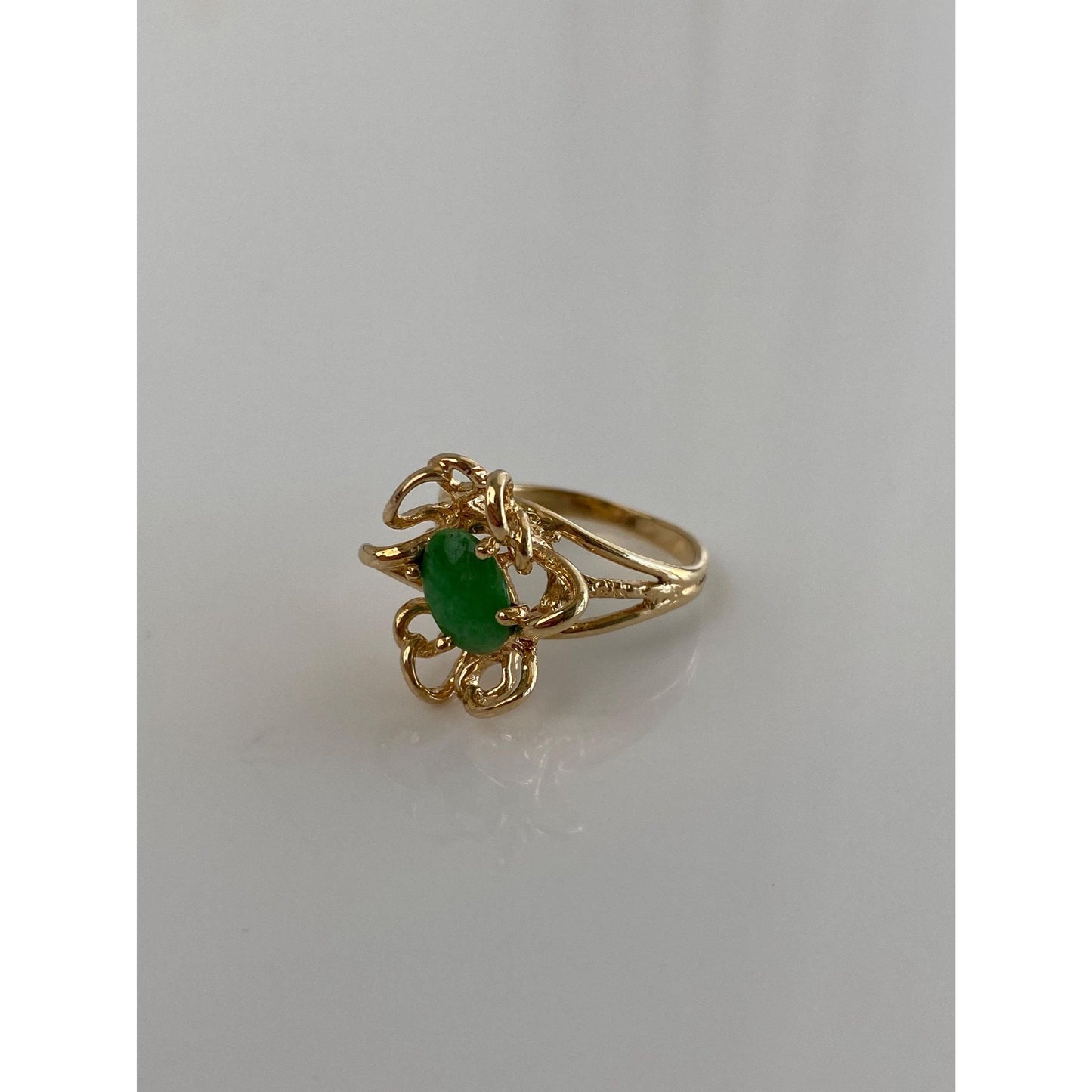 Solid 14k Yellow Gold Abstract Jade Ring - Size 4.75