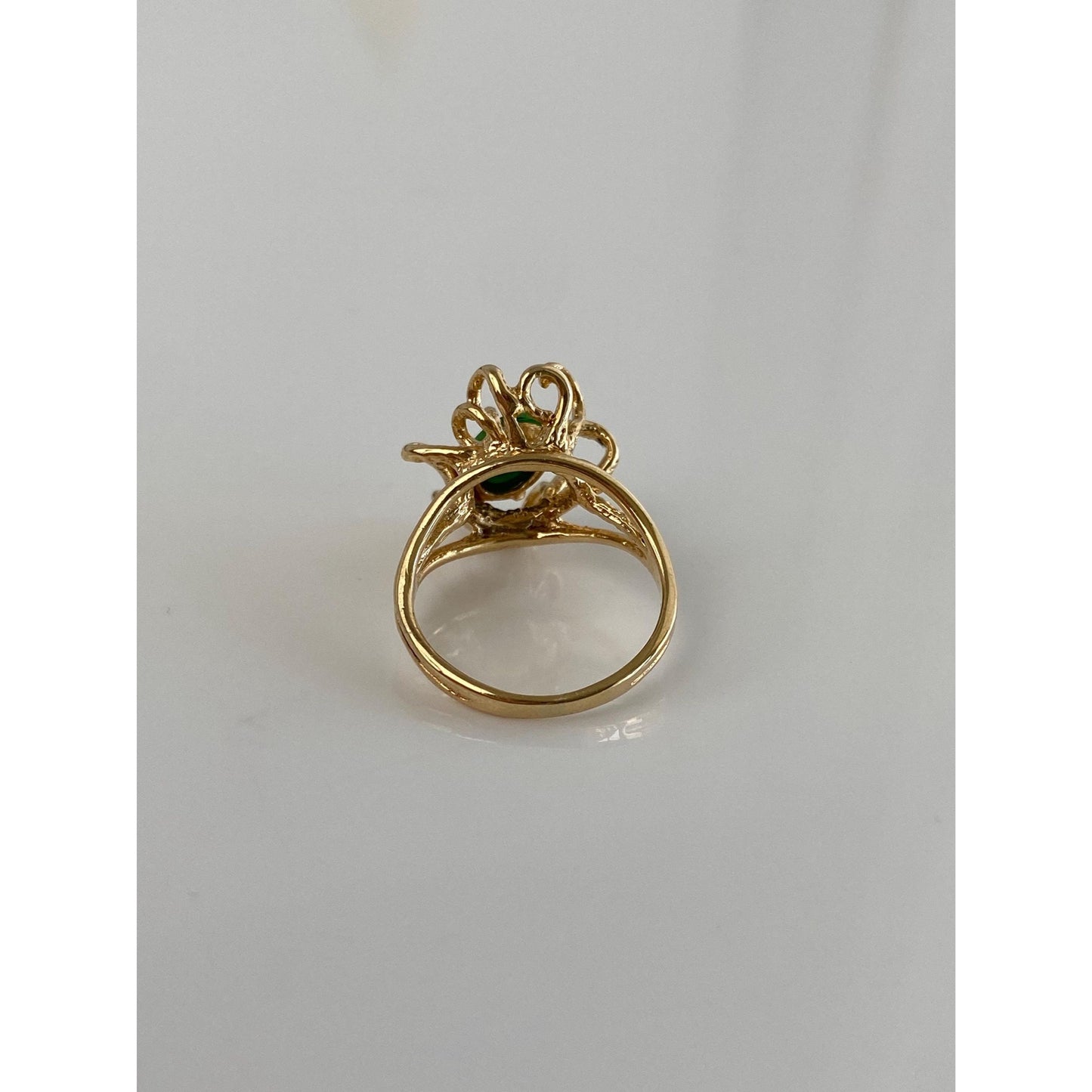 Solid 14k Yellow Gold Abstract Jade Ring - Size 4.75