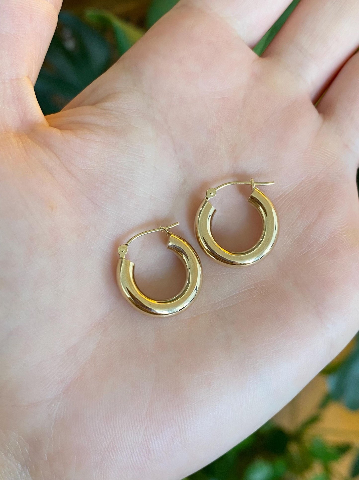 Vintage 14k Yellow Gold Chunky Little Hoop Earrings