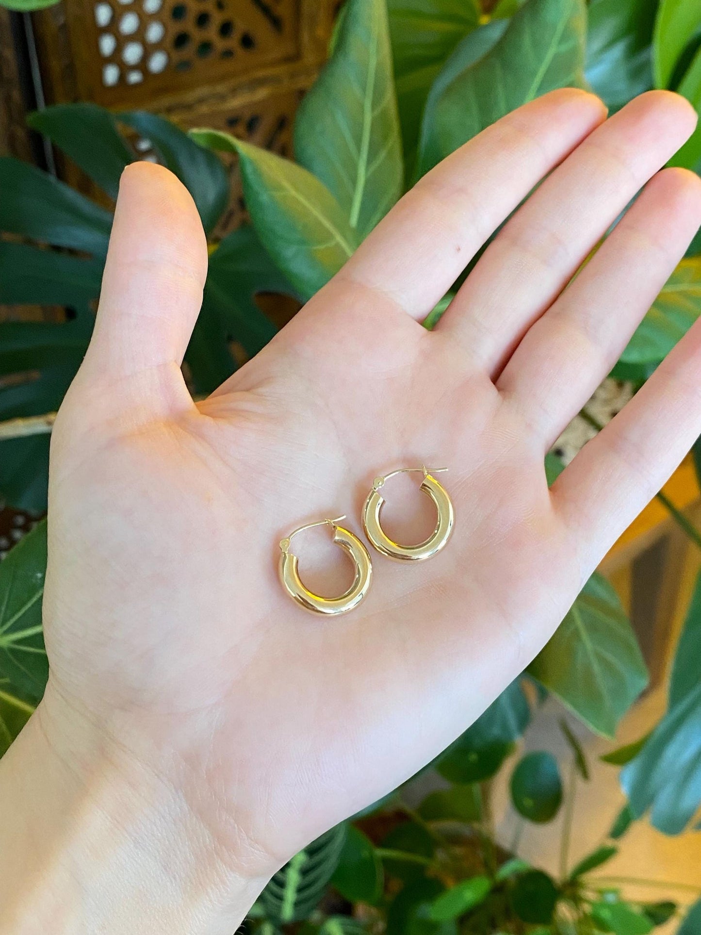 Vintage 14k Yellow Gold Chunky Little Hoop Earrings