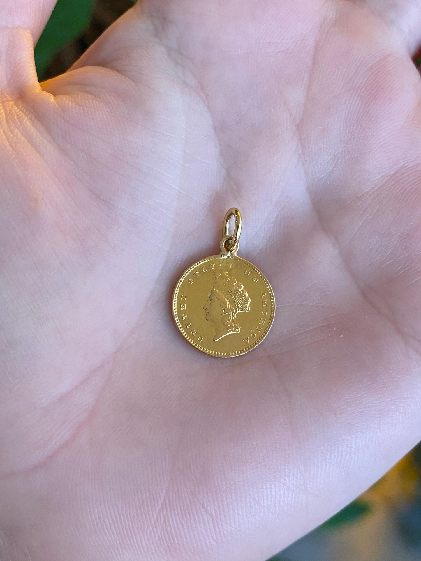 Vintage Solid 21k Yellow Gold 1 Dollar 1854 Coin Charm