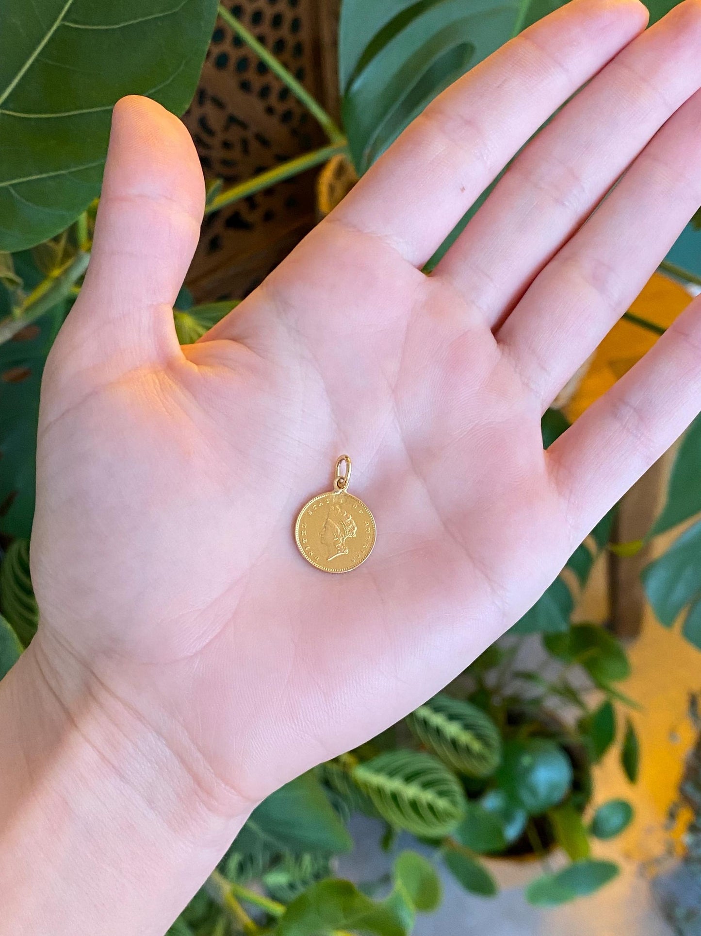 Vintage Solid 21k Yellow Gold 1 Dollar 1854 Coin Charm