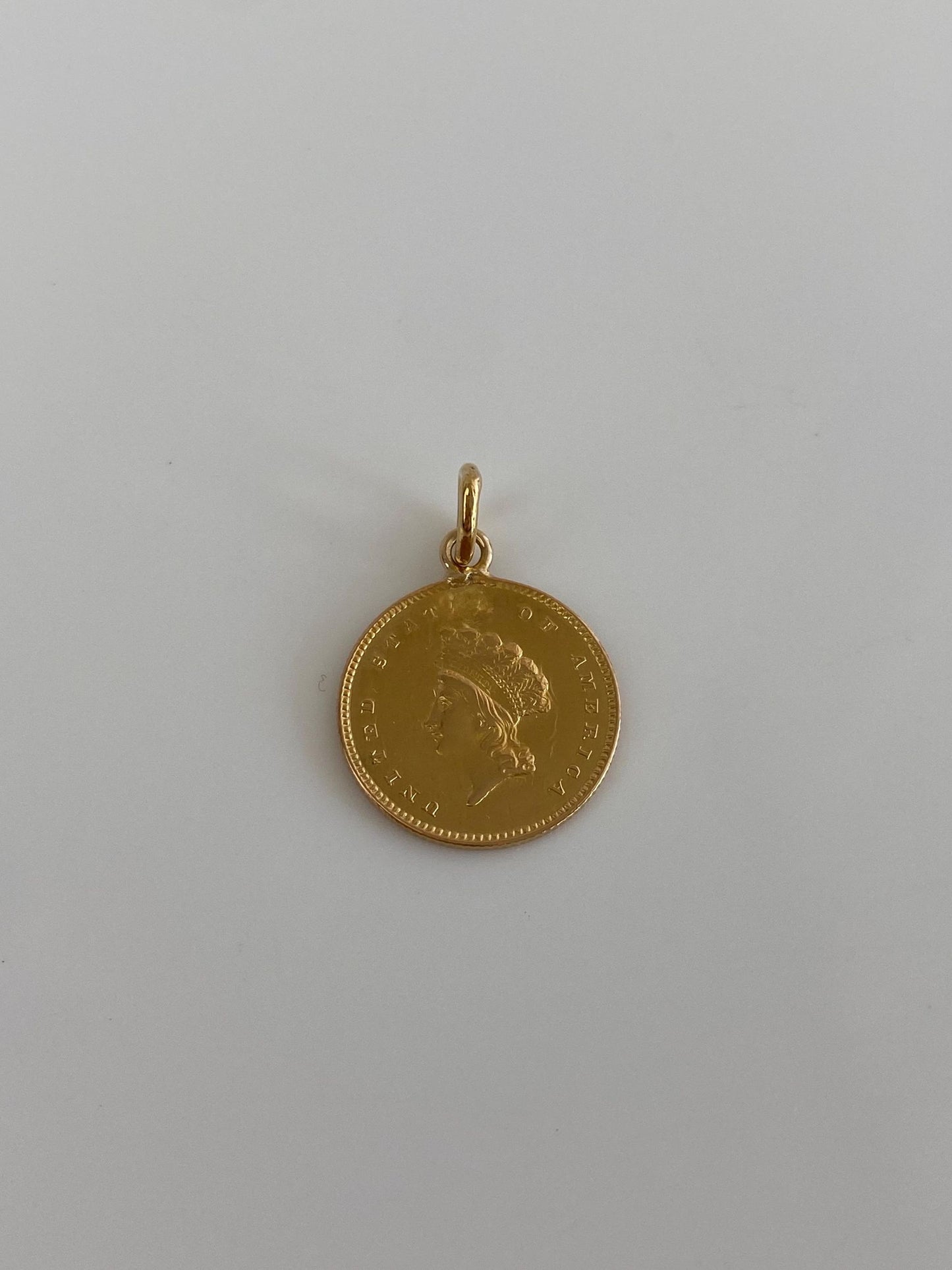 Vintage Solid 21k Yellow Gold 1 Dollar 1854 Coin Charm