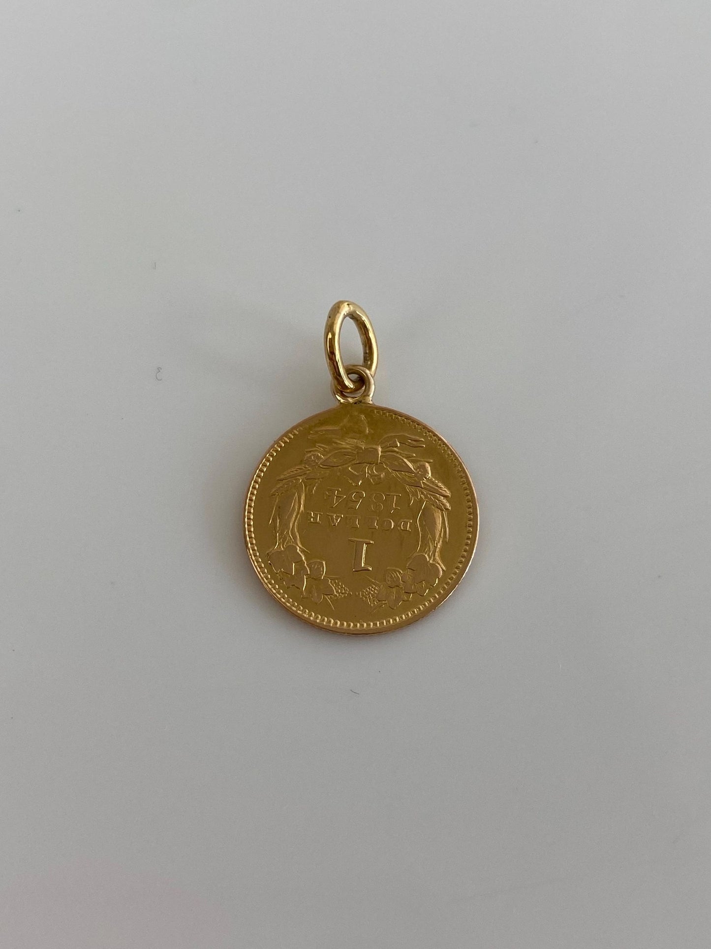 Vintage Solid 21k Yellow Gold 1 Dollar 1854 Coin Charm