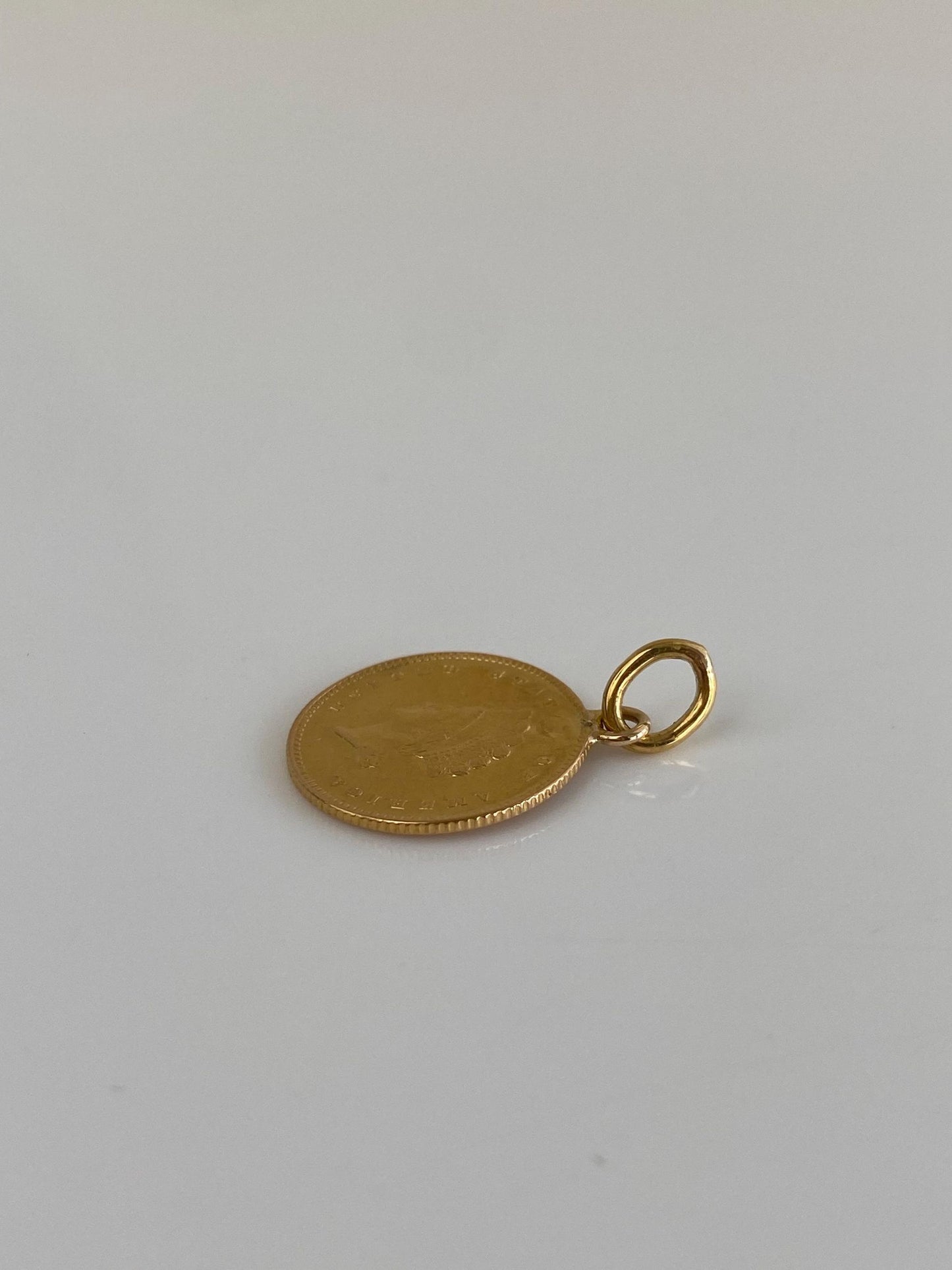 Vintage Solid 21k Yellow Gold 1 Dollar 1854 Coin Charm