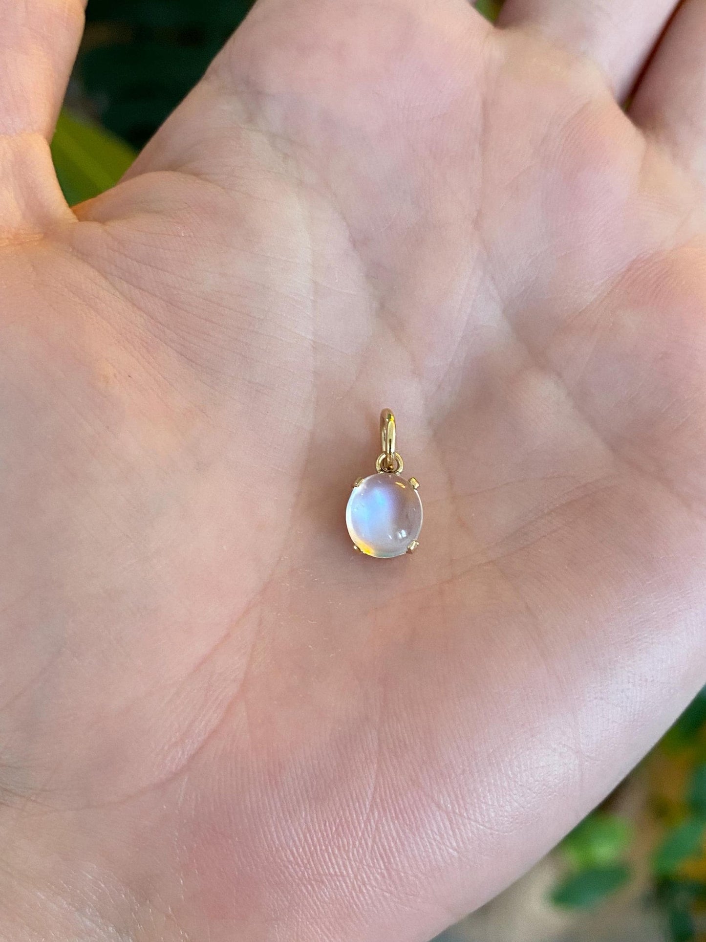 Vintage Solid 14k Yellow Gold Small Moonstone Charm