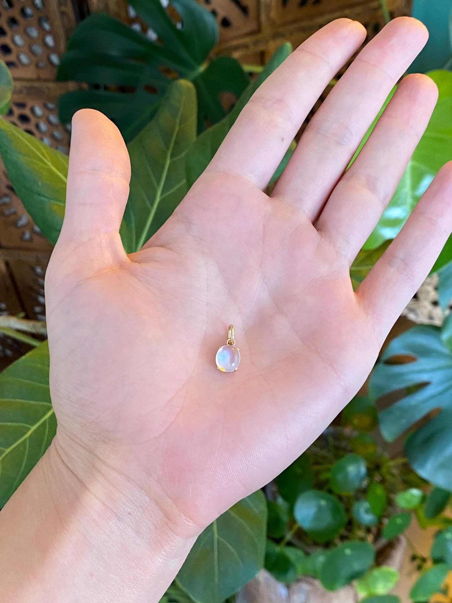 Vintage Solid 14k Yellow Gold Small Moonstone Charm