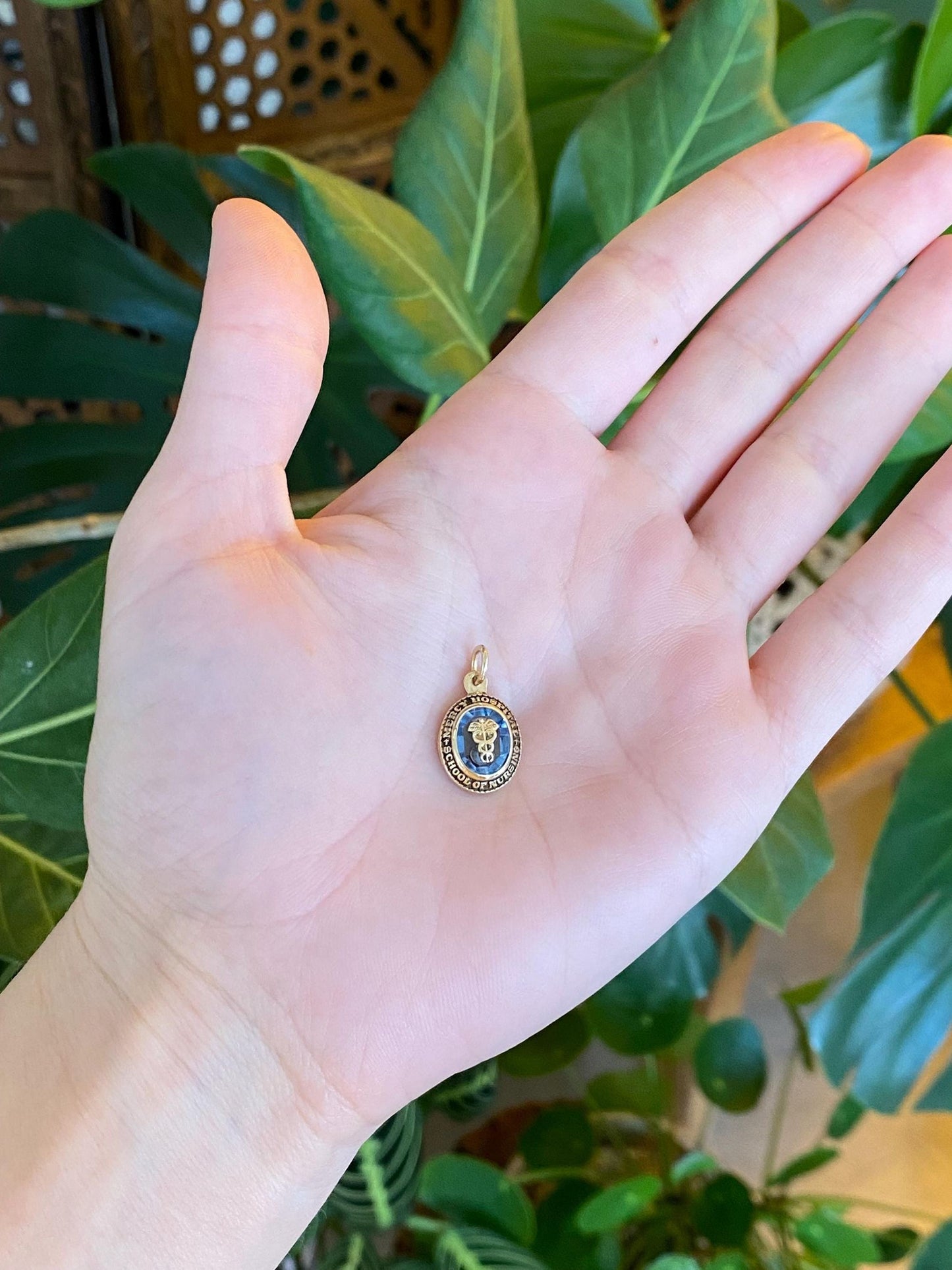 Vintage Solid 9k Yellow Gold Light Blue Spinel Mercy Hospital School of Nursing Charm