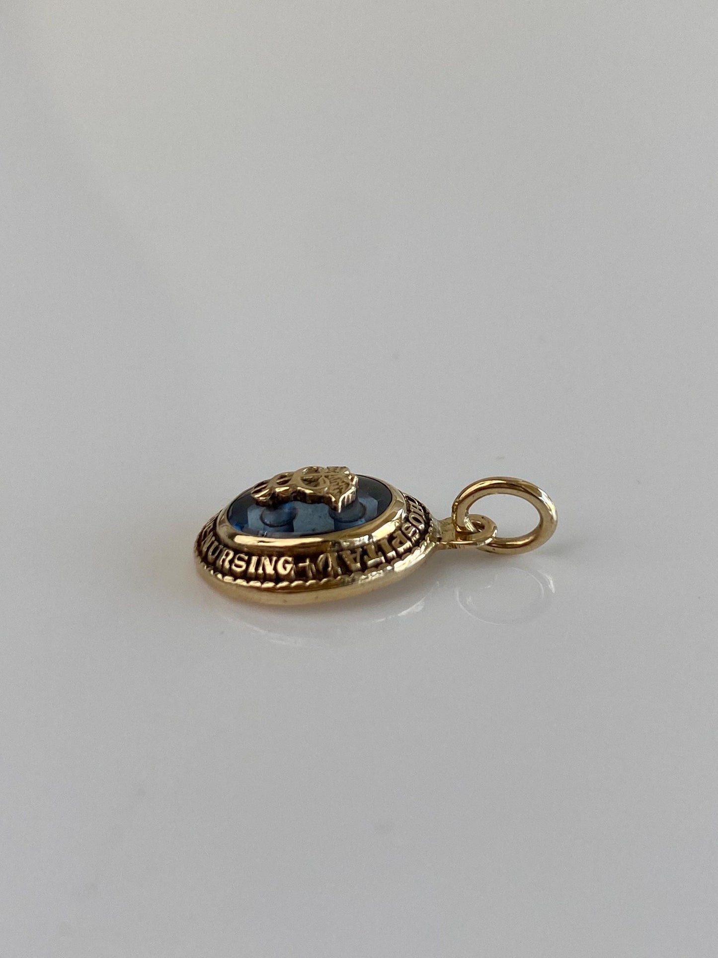 Vintage Solid 9k Yellow Gold Light Blue Spinel Mercy Hospital School of Nursing Charm