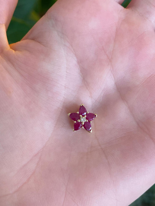 Vintage Solid 10k Yellow Gold Diamond Ruby Slide Charm