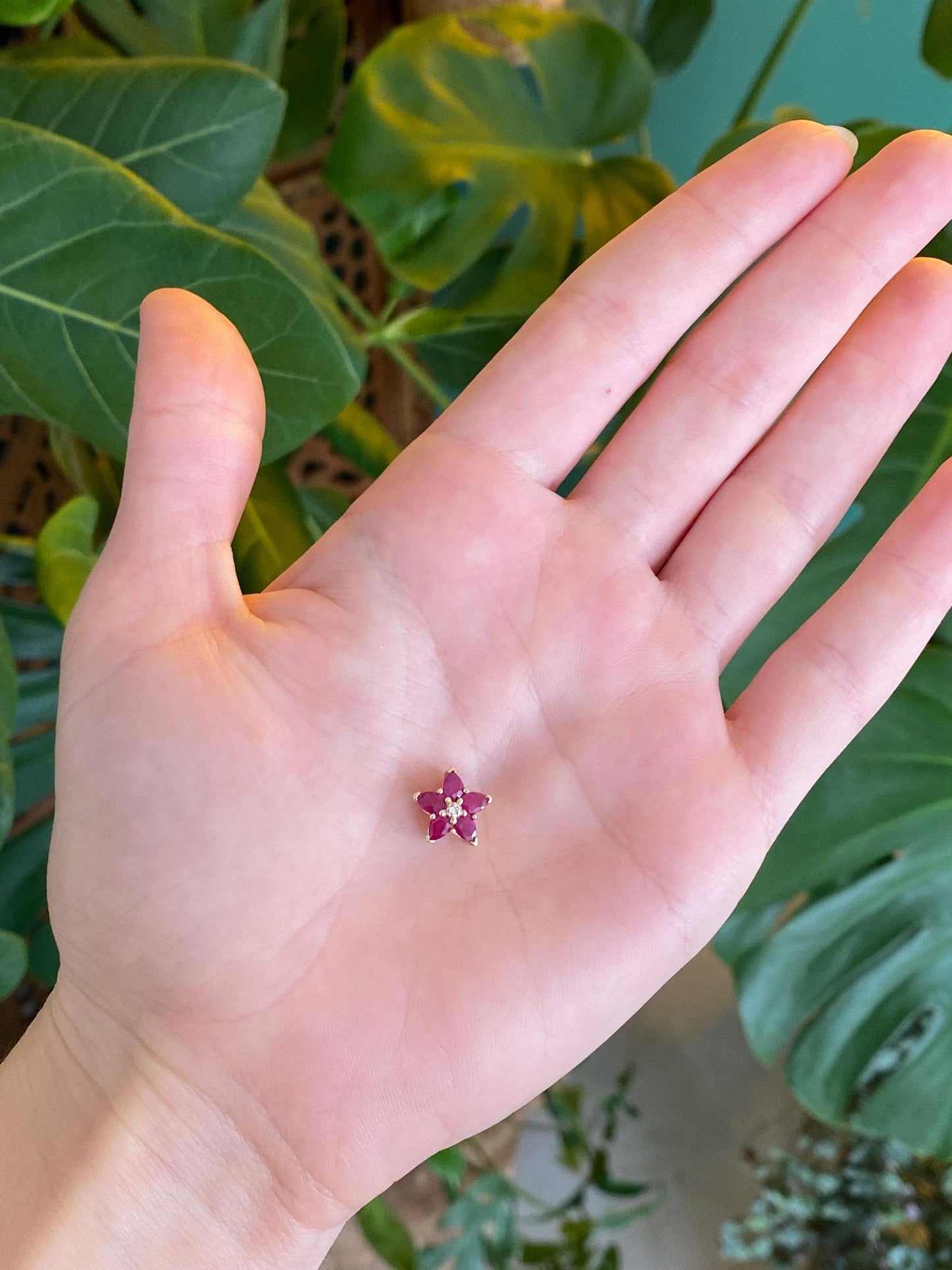 Vintage Solid 10k Yellow Gold Diamond Ruby Slide Charm