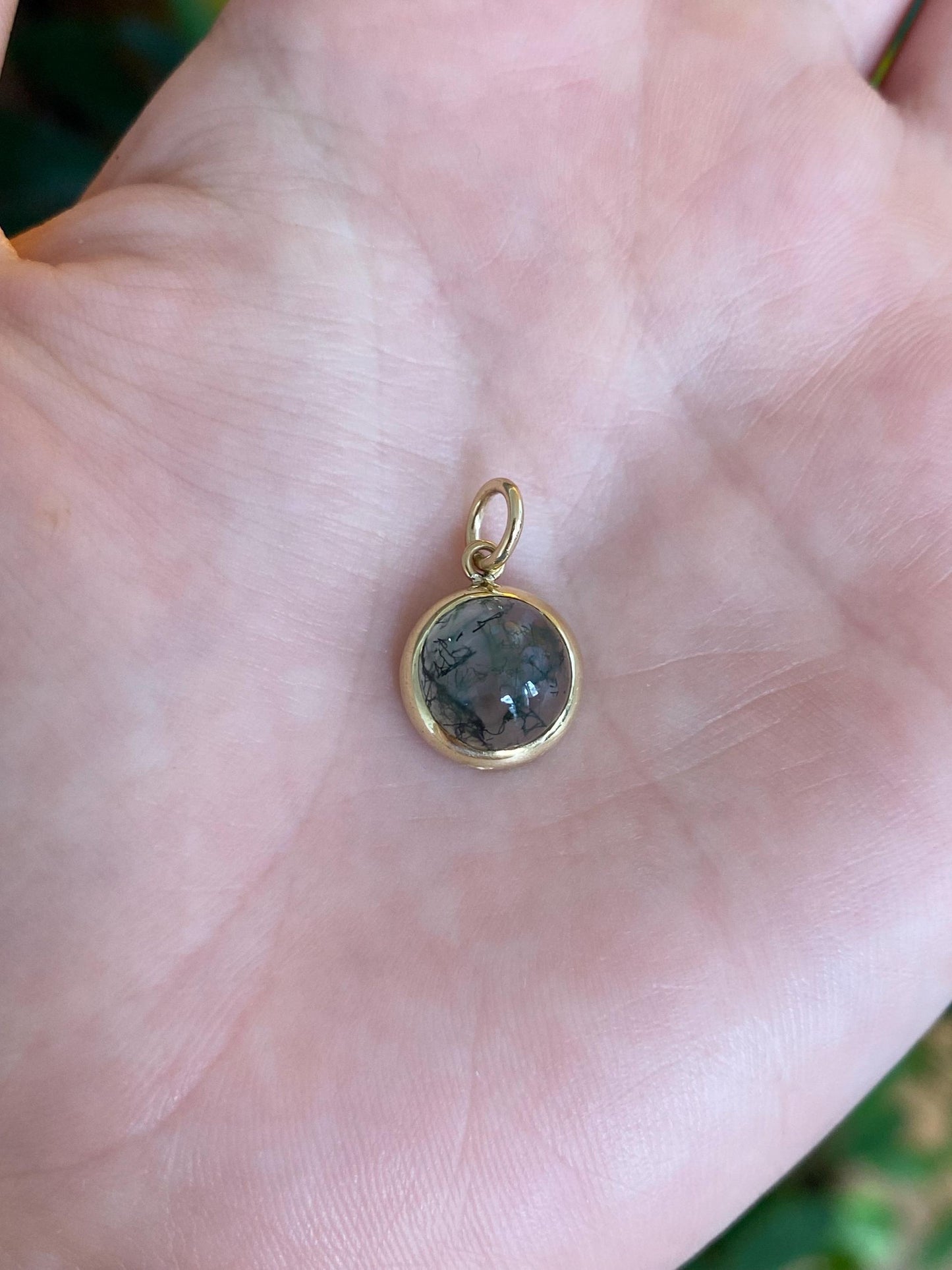 Vintage Solid 14k Yellow Gold Green Moss Agate Stick Pin Charm
