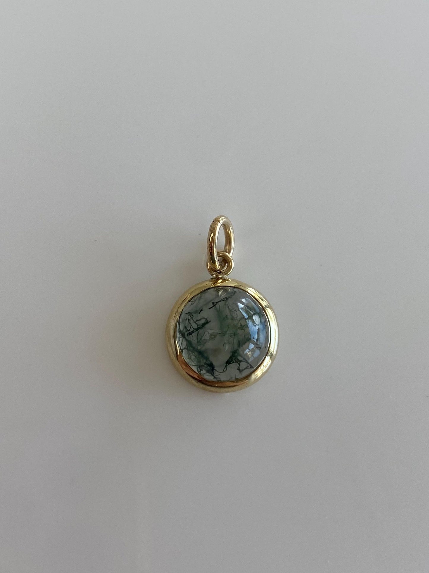Vintage Solid 14k Yellow Gold Green Moss Agate Stick Pin Charm
