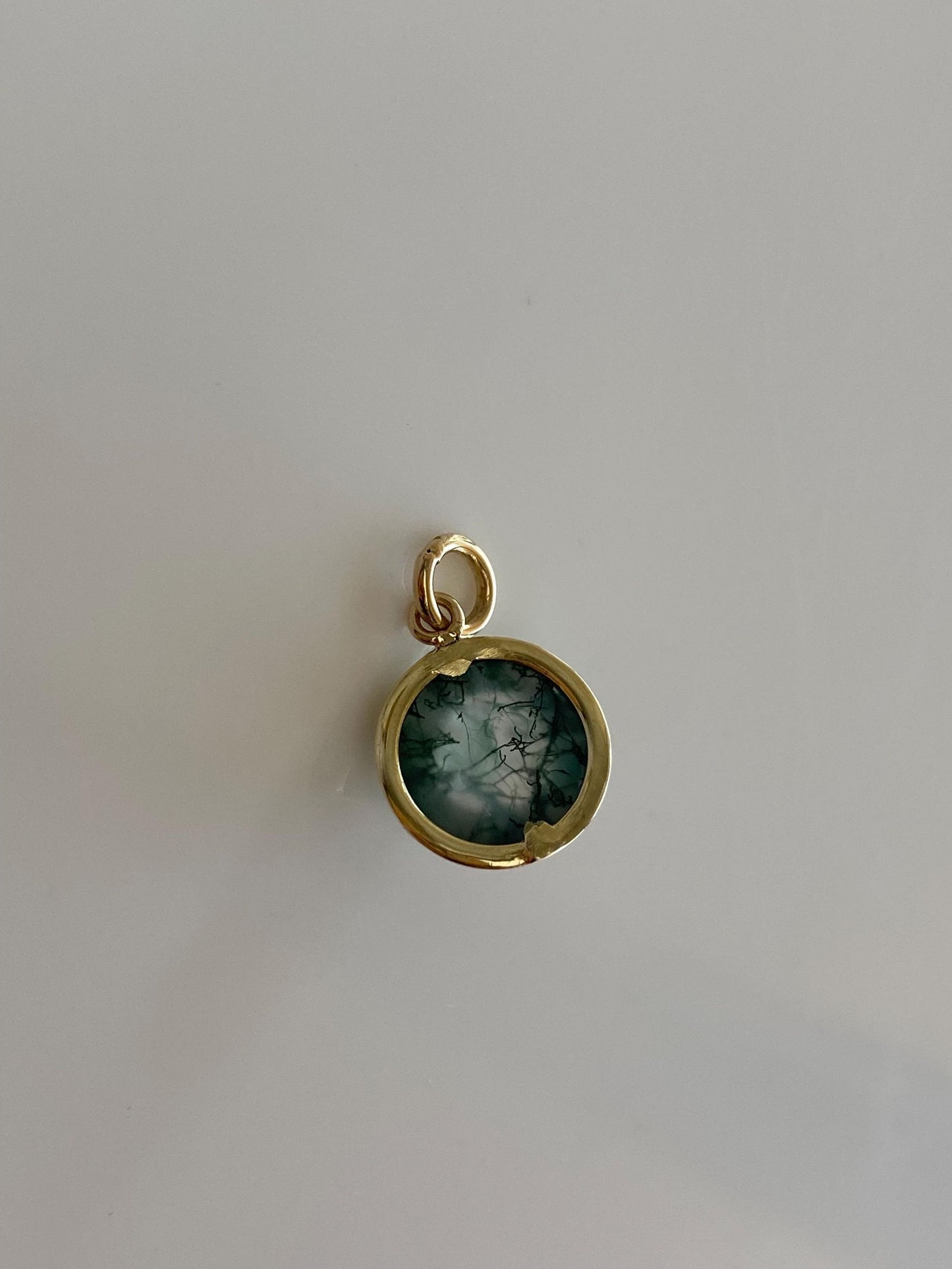 Vintage Solid 14k Yellow Gold Green Moss Agate Stick Pin Charm