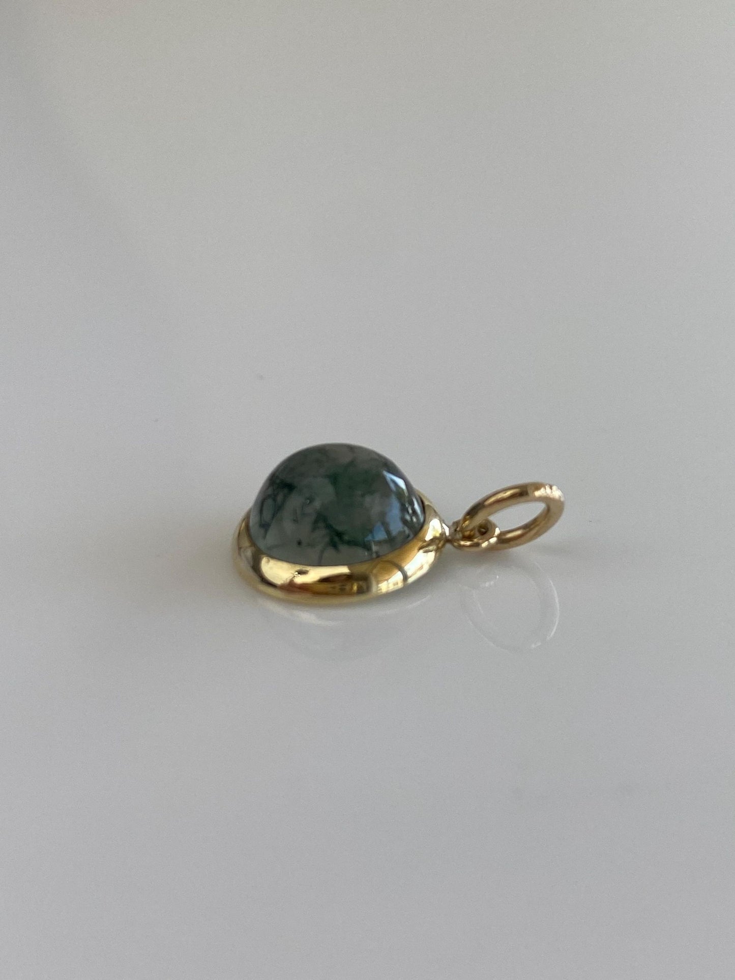 Vintage Solid 14k Yellow Gold Green Moss Agate Stick Pin Charm