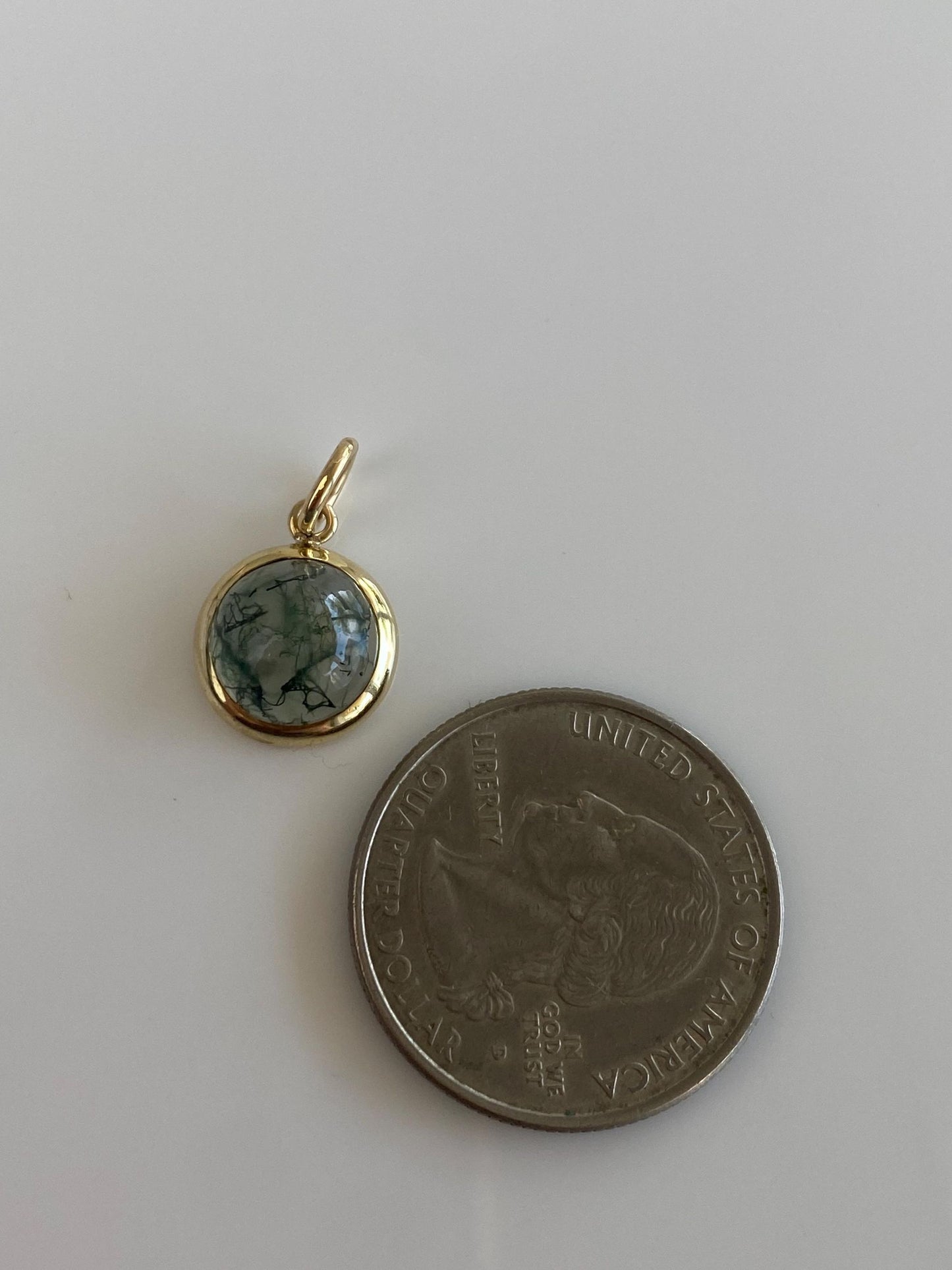 Vintage Solid 14k Yellow Gold Green Moss Agate Stick Pin Charm