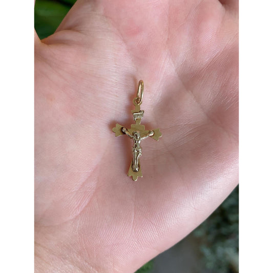 Vintage Solid 14k Yellow Gold Crucifix Cross Charm