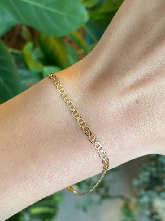 Vintage Solid 10k Yellow Gold Mariner Link Bracelet - 9.25 inches