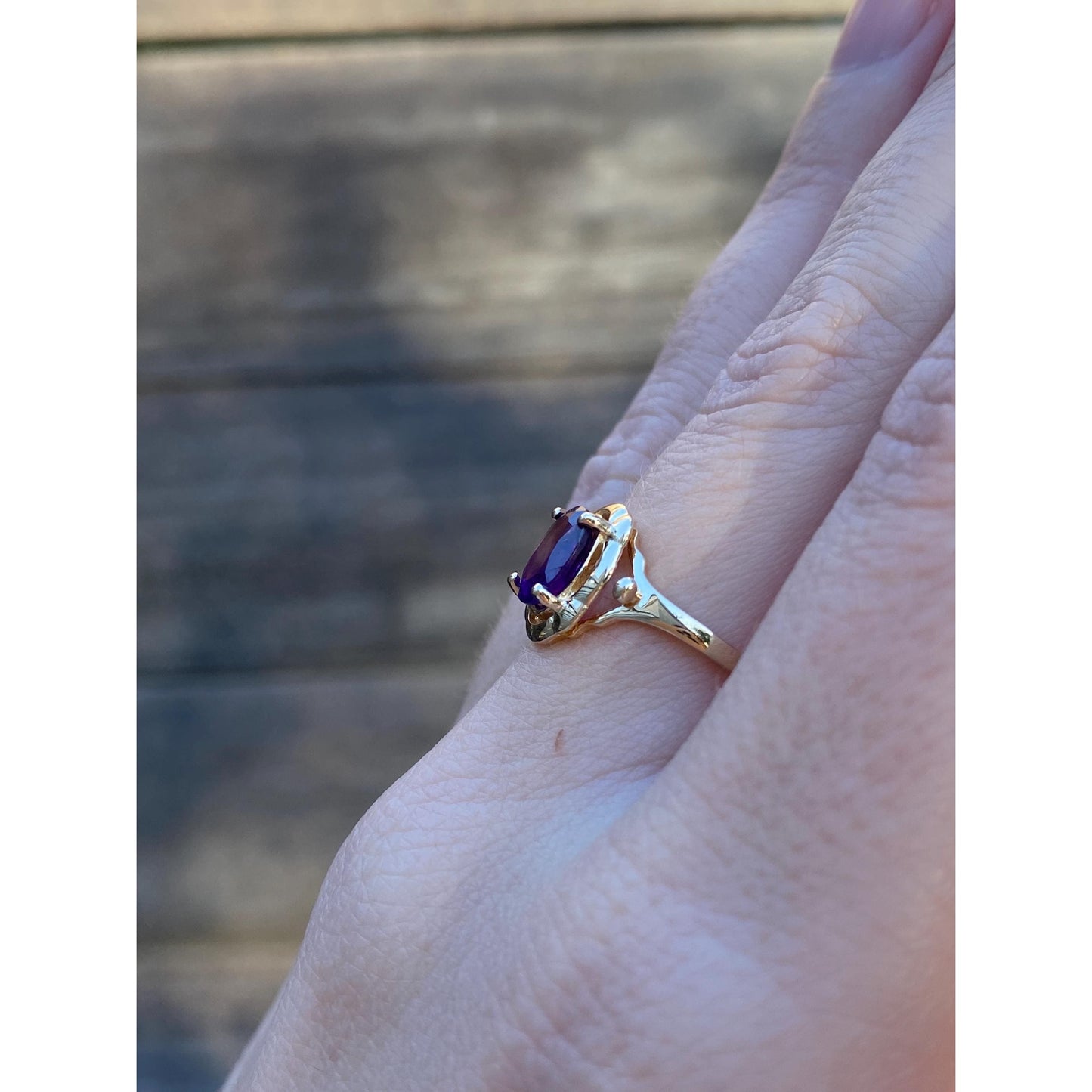 Vintage Solid 14k Yellow Gold Amethyst Ring - Size 6.5