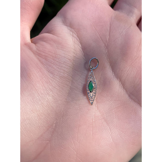 Vintage Solid 10k White Gold Green Cubic Zirconia Stick Pin Conversion Charm