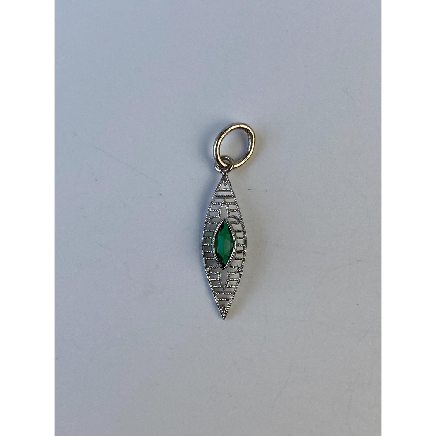 Vintage Solid 10k White Gold Green Cubic Zirconia Stick Pin Conversion Charm