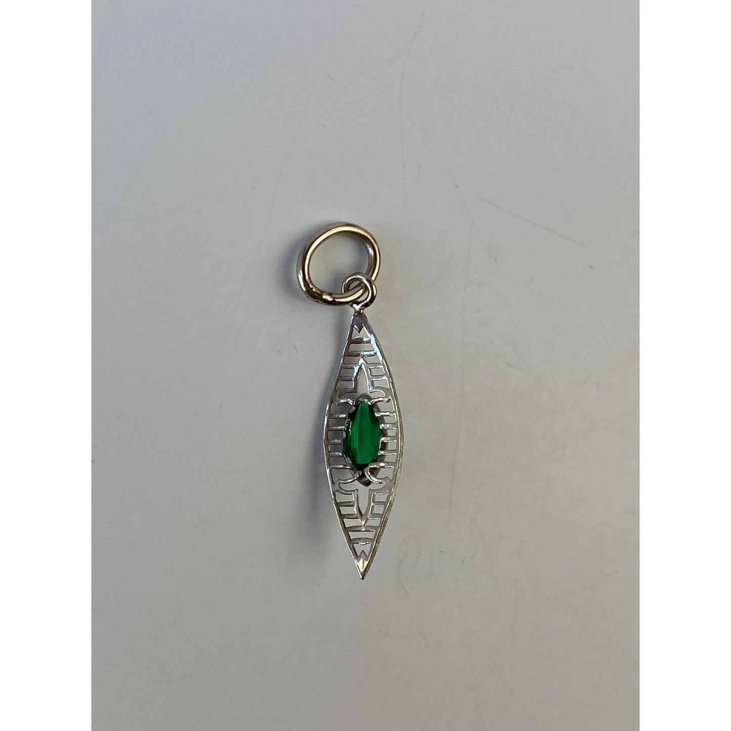 Vintage Solid 10k White Gold Green Cubic Zirconia Stick Pin Conversion Charm