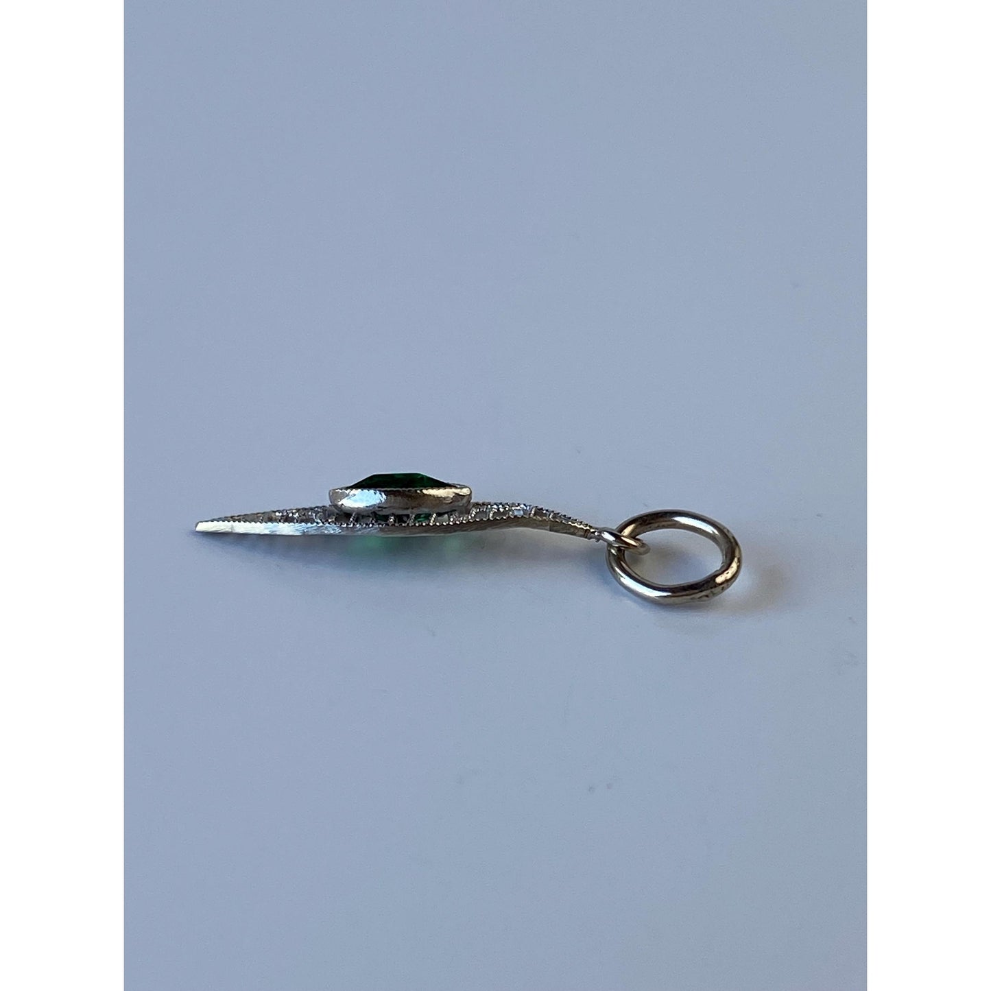 Vintage Solid 10k White Gold Green Cubic Zirconia Stick Pin Conversion Charm