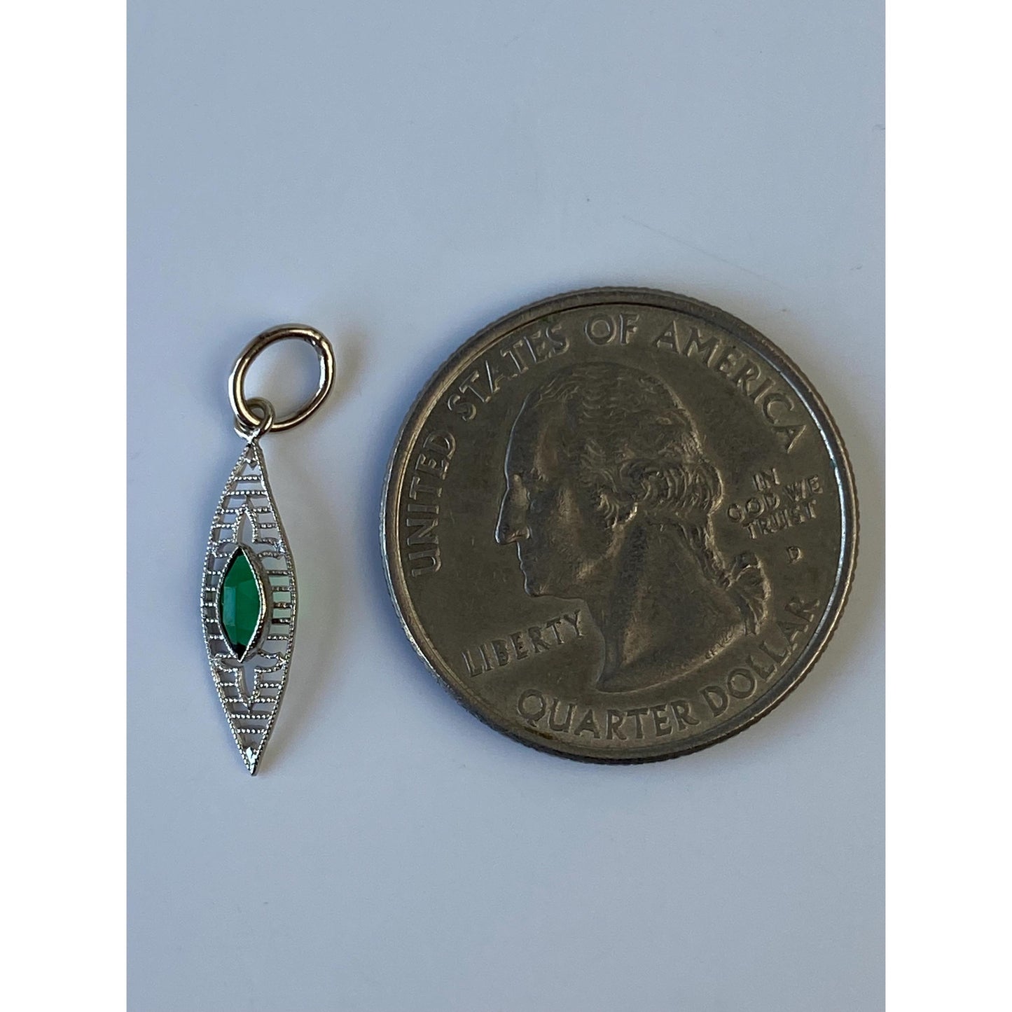 Vintage Solid 10k White Gold Green Cubic Zirconia Stick Pin Conversion Charm