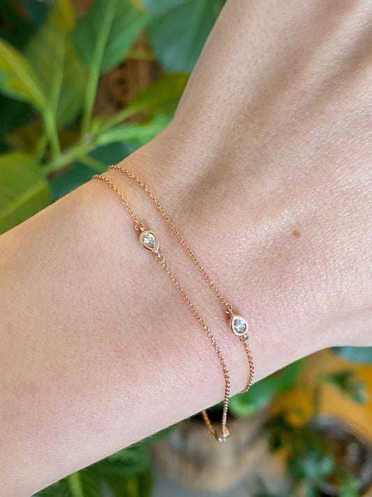 Vintage Solid 10k Rose Gold Diamond Link Double Strand Cable Chain Bracelet - 7.25 inches