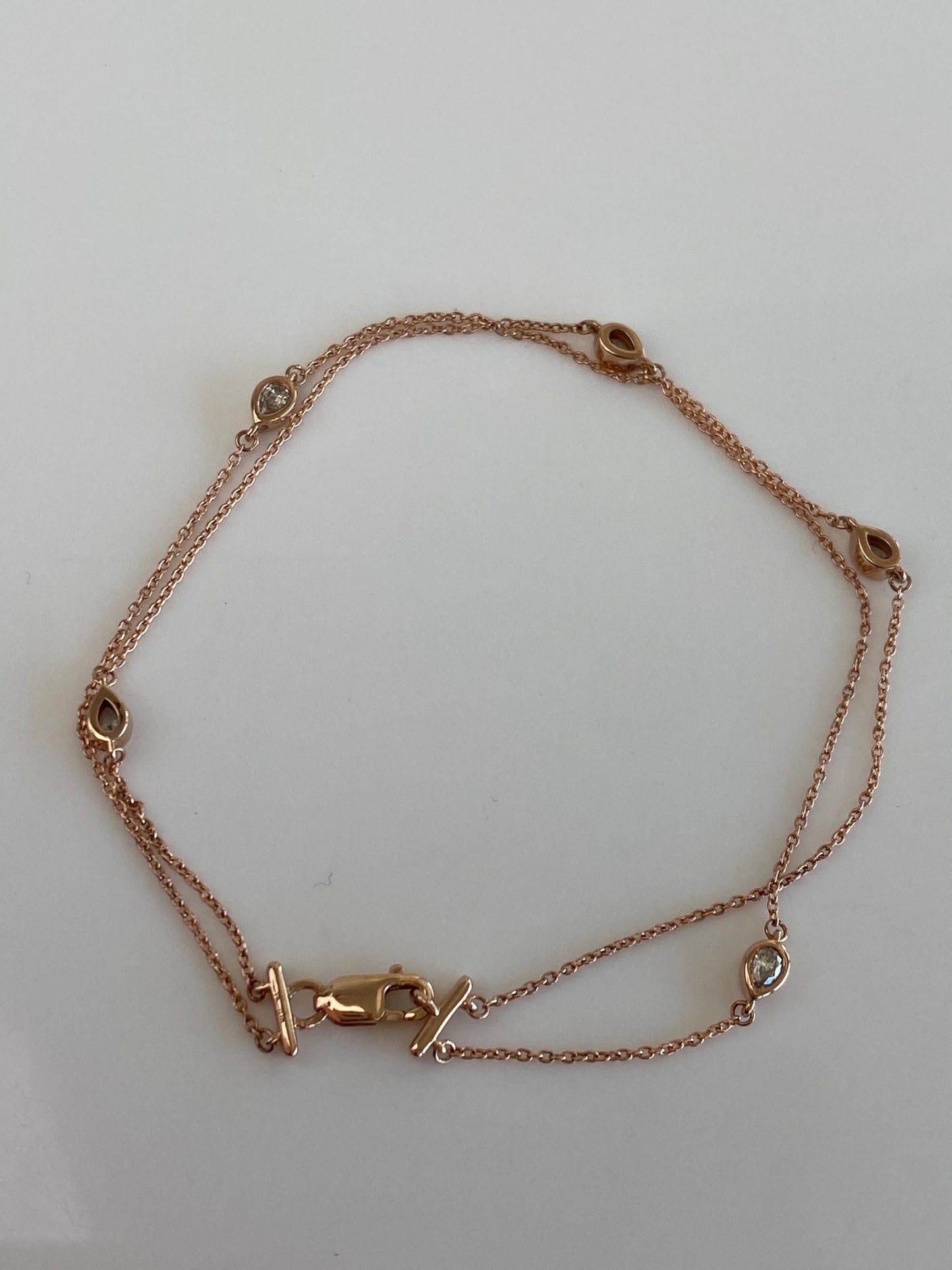 Vintage Solid 10k Rose Gold Diamond Link Double Strand Cable Chain Bracelet - 7.25 inches