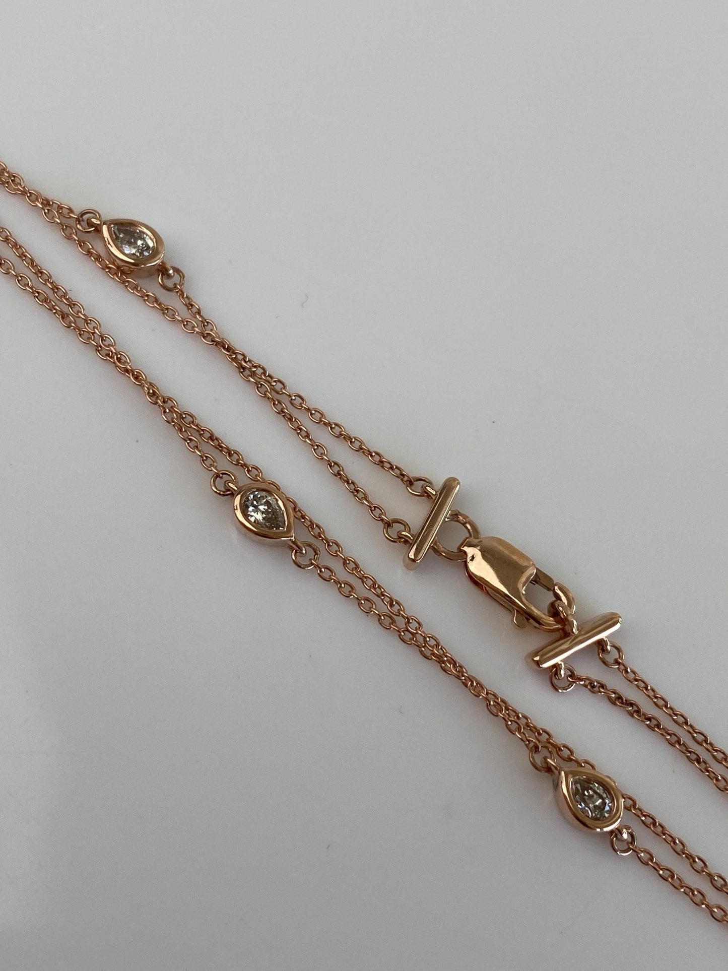 Vintage Solid 10k Rose Gold Diamond Link Double Strand Cable Chain Bracelet - 7.25 inches