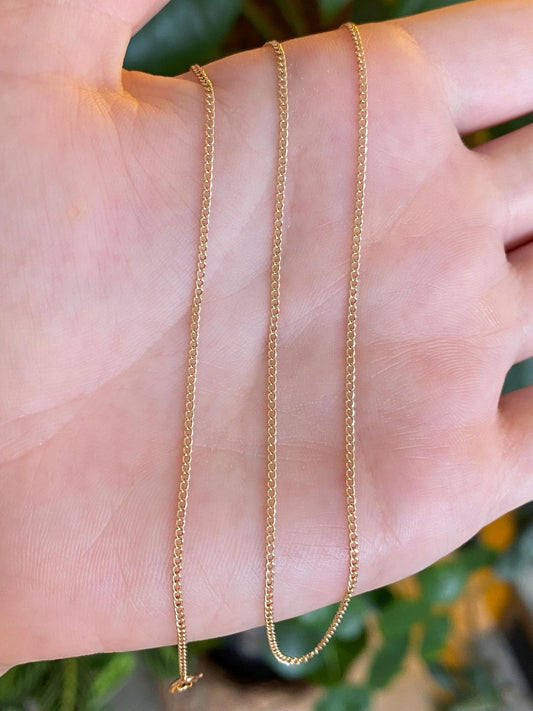 Vintage Solid 14k Yellow Gold Dainty Curb Chain Necklace - 17.5 inches