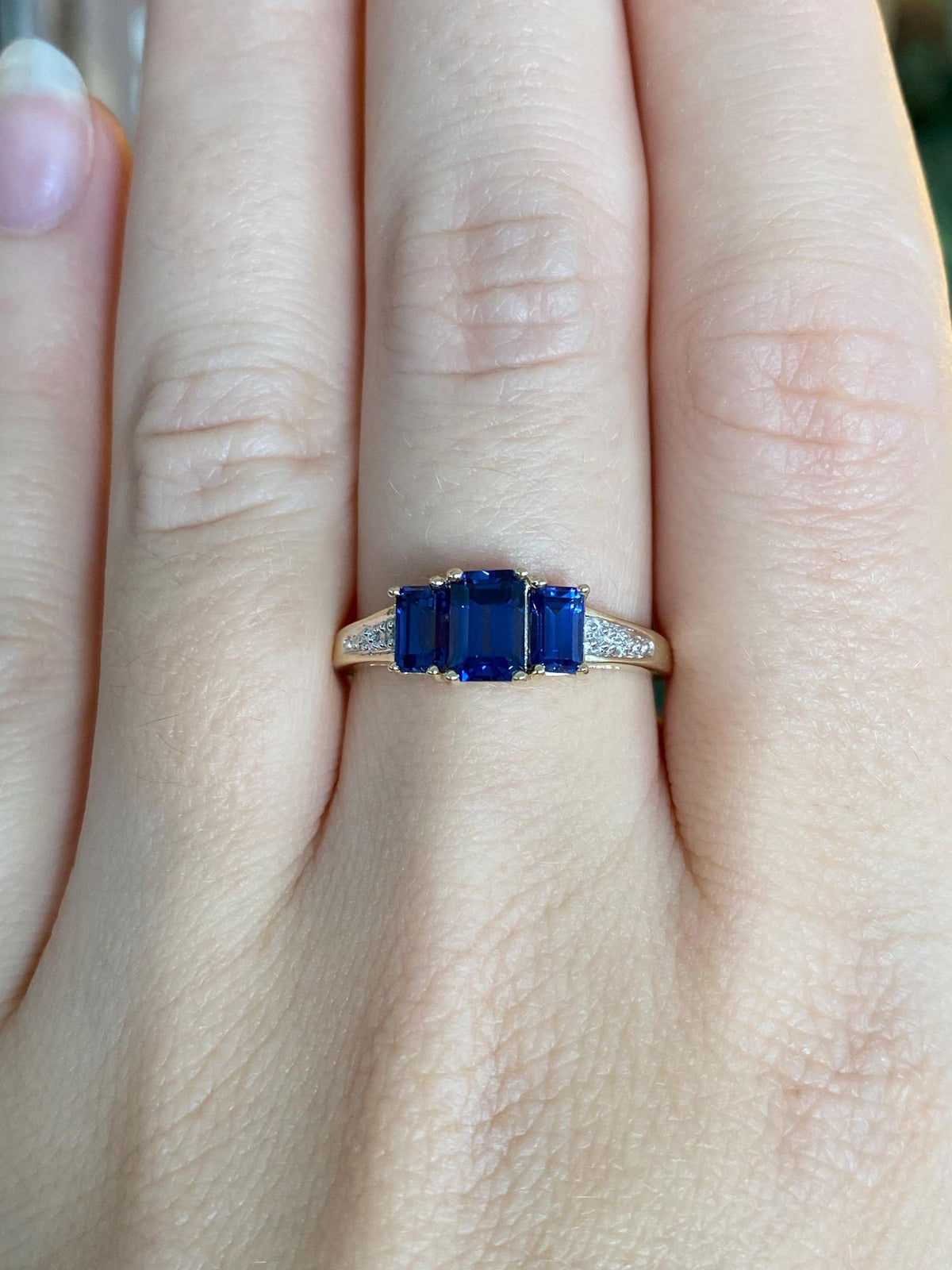 Vintage Solid 10k White & Yellow Gold Diamond Blue Sapphire Ring - Size 8.25