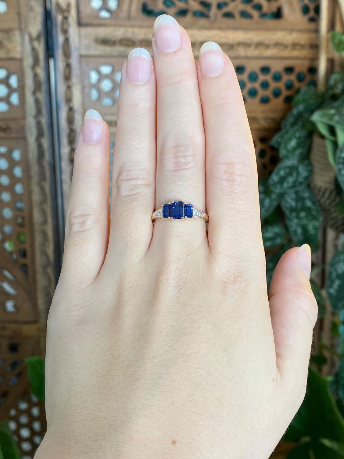 Vintage Solid 10k White & Yellow Gold Diamond Blue Sapphire Ring - Size 8.25