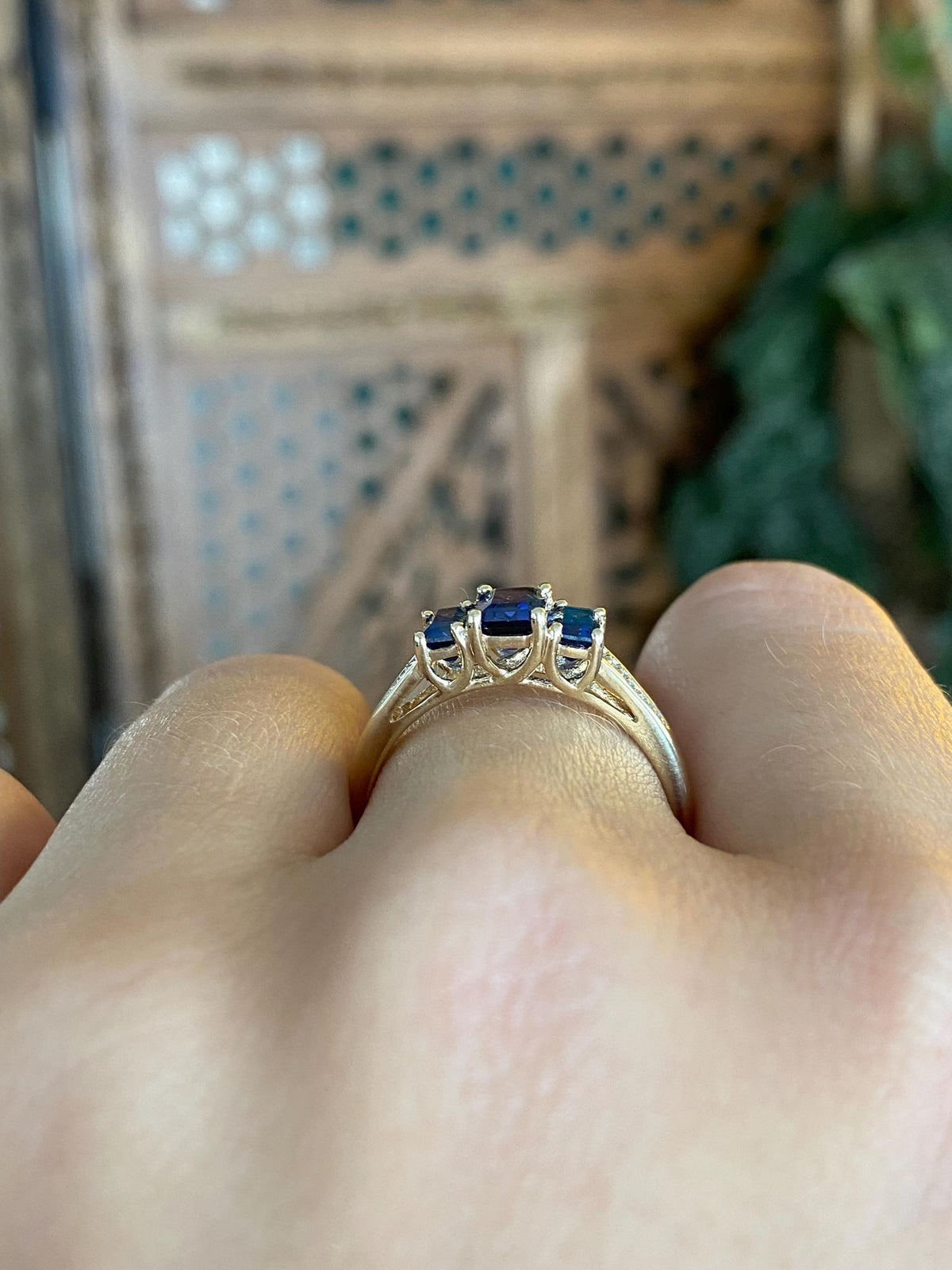 Vintage Solid 10k White & Yellow Gold Diamond Blue Sapphire Ring - Size 8.25