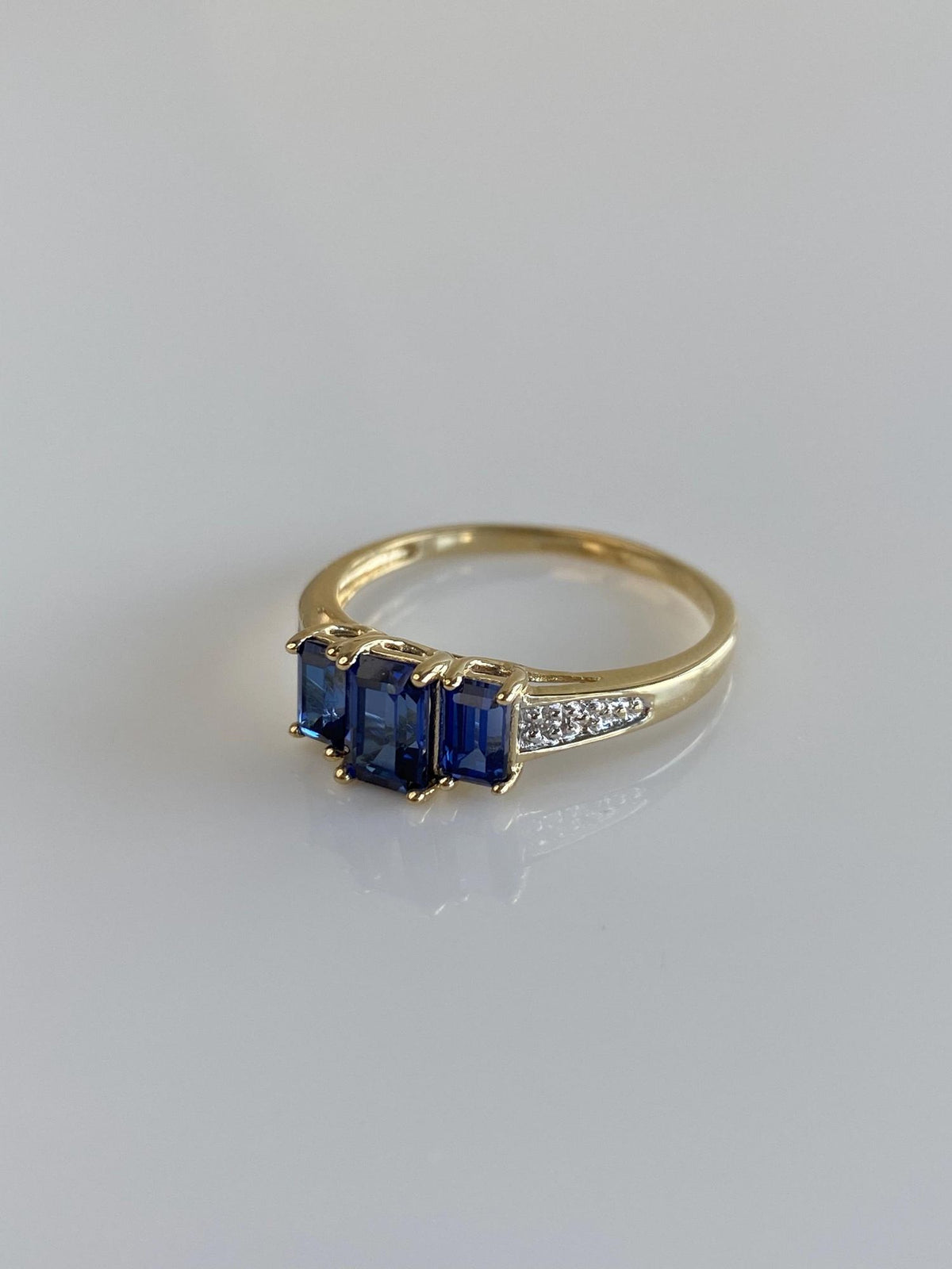 Vintage Solid 10k White & Yellow Gold Diamond Blue Sapphire Ring - Size 8.25