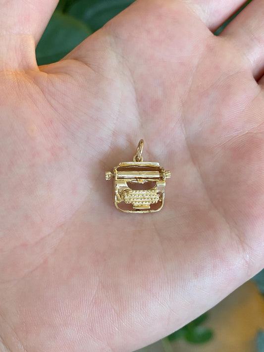Vintage Solid 14k Yellow Gold Typewriter Charm