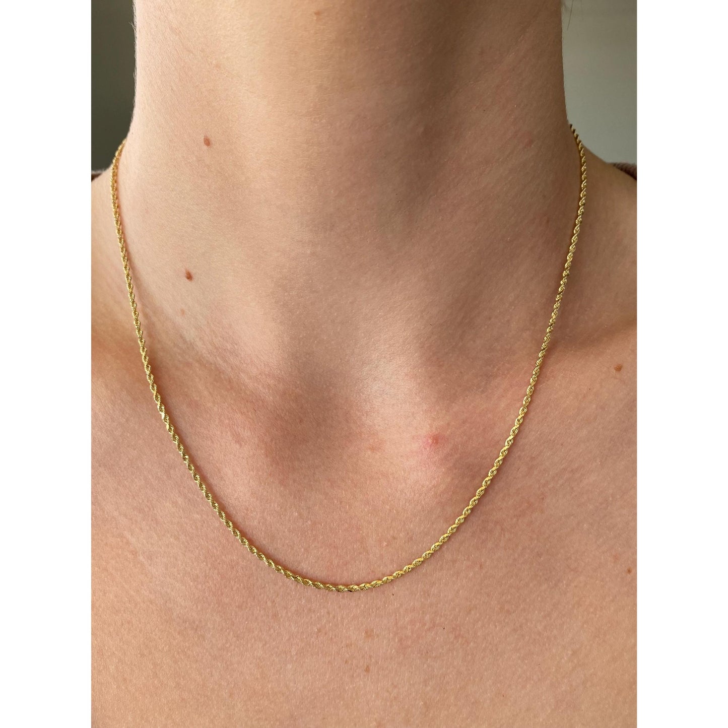 Vintage Solid 14k Yellow Gold Dainty Rope Chain Necklace - 17.75 inches