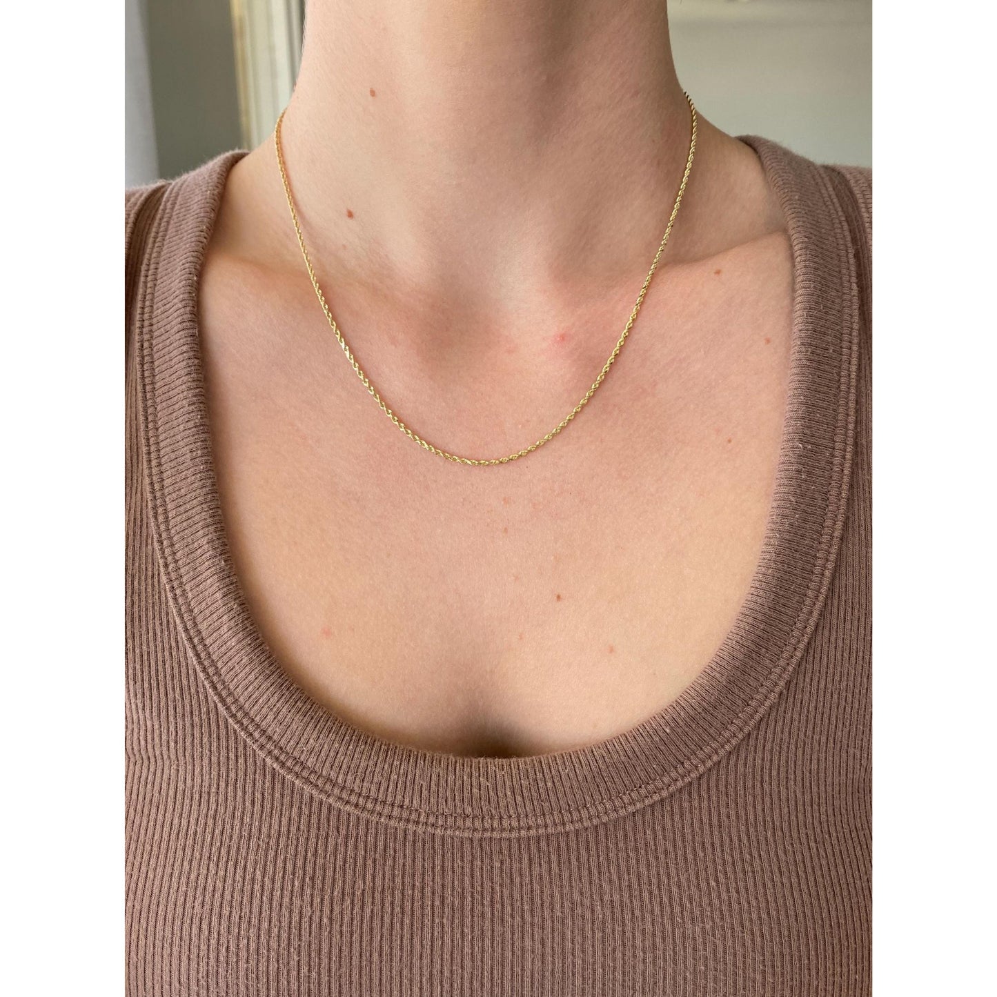 Vintage Solid 14k Yellow Gold Dainty Rope Chain Necklace - 17.75 inches