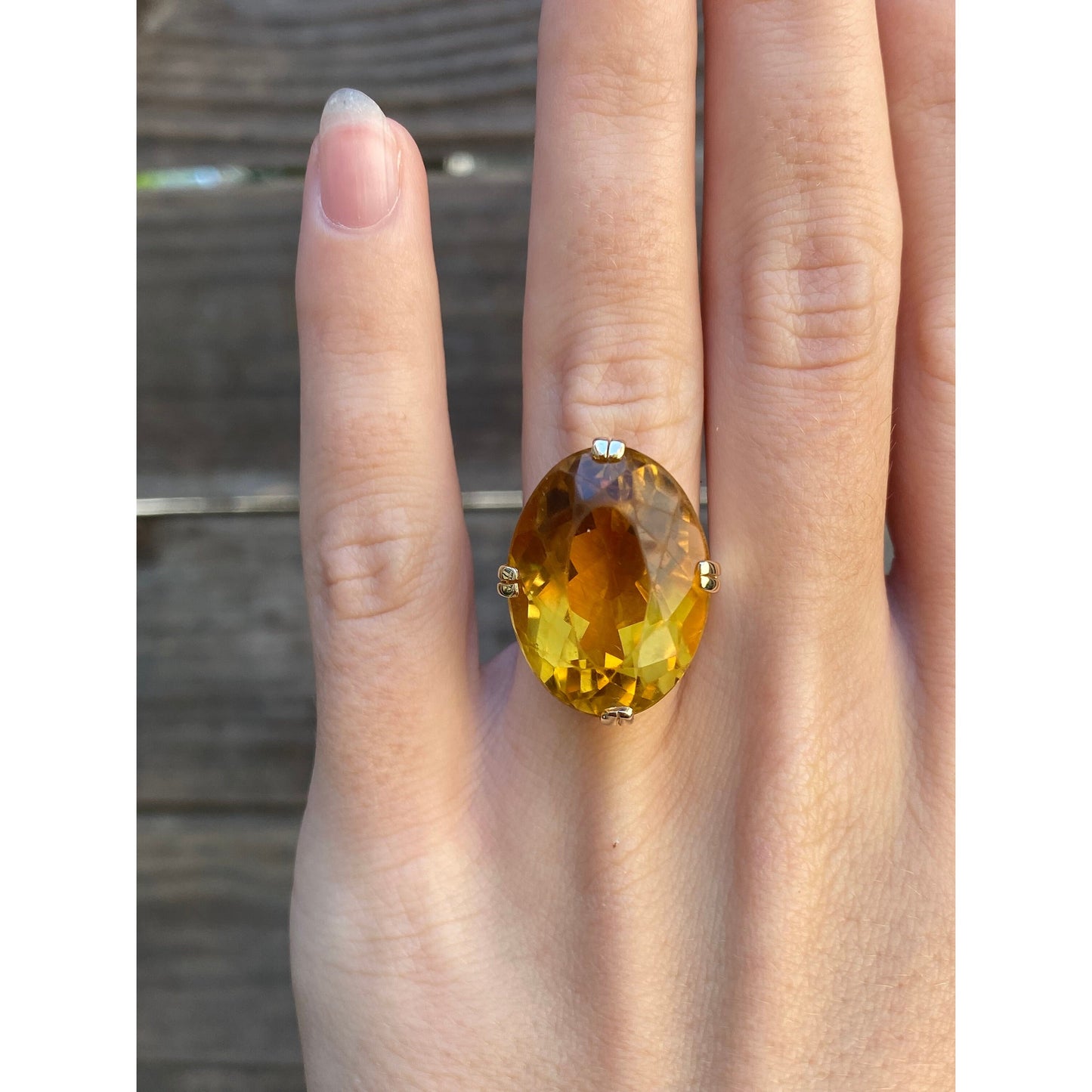 Vintage Solid 14k Yellow Gold Citrine Ring - Size 4.5