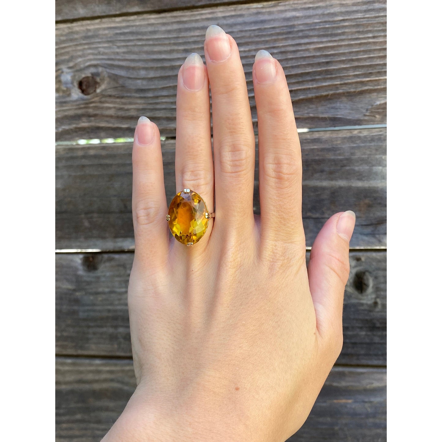 Vintage Solid 14k Yellow Gold Citrine Ring - Size 4.5